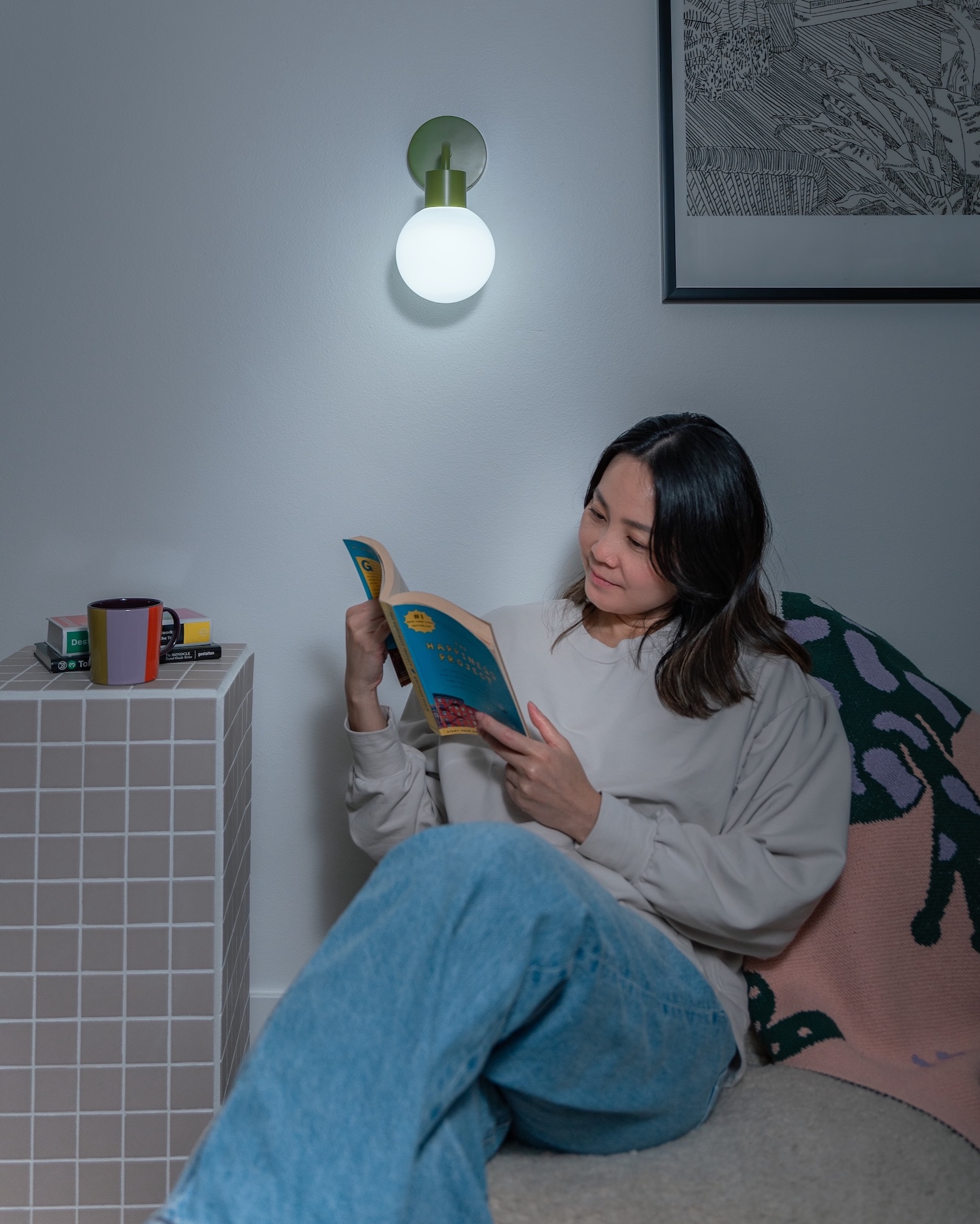 Image of Poplight Wireless Wall Sconce (Shark Tank) Rechargeable & Dimmable LED Light w /App Control & Damage-Free Install, Moveable Modern Ambient Lighting for Elegant Home & Bedroom Decor | Sage Green