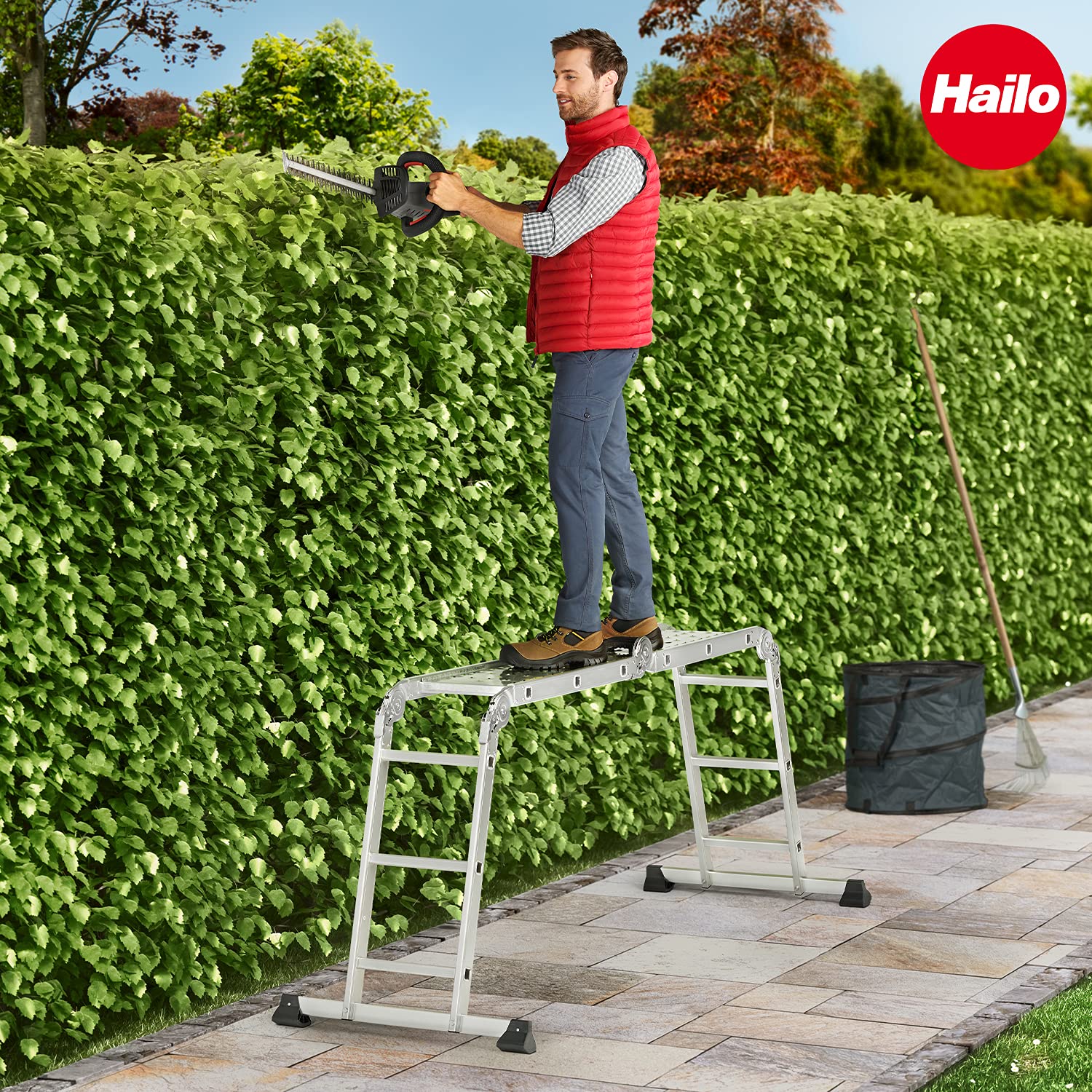 Hailo Échelle Universelle M60 en Aluminium - 4 x 3 échelons - Charge maximale : 150 kg - Échelle Polyvalente utilisable comme Plate-Forme de Travail antidérapante, échelle Simple, escabeau - 6