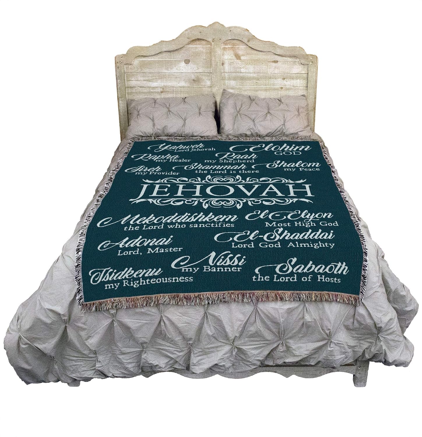 Pure Country Weavers Jehovah Blanket Deep Teal - Religious Gift Tapestry Throw Woven from Cotton - Made in the USA (72x54)