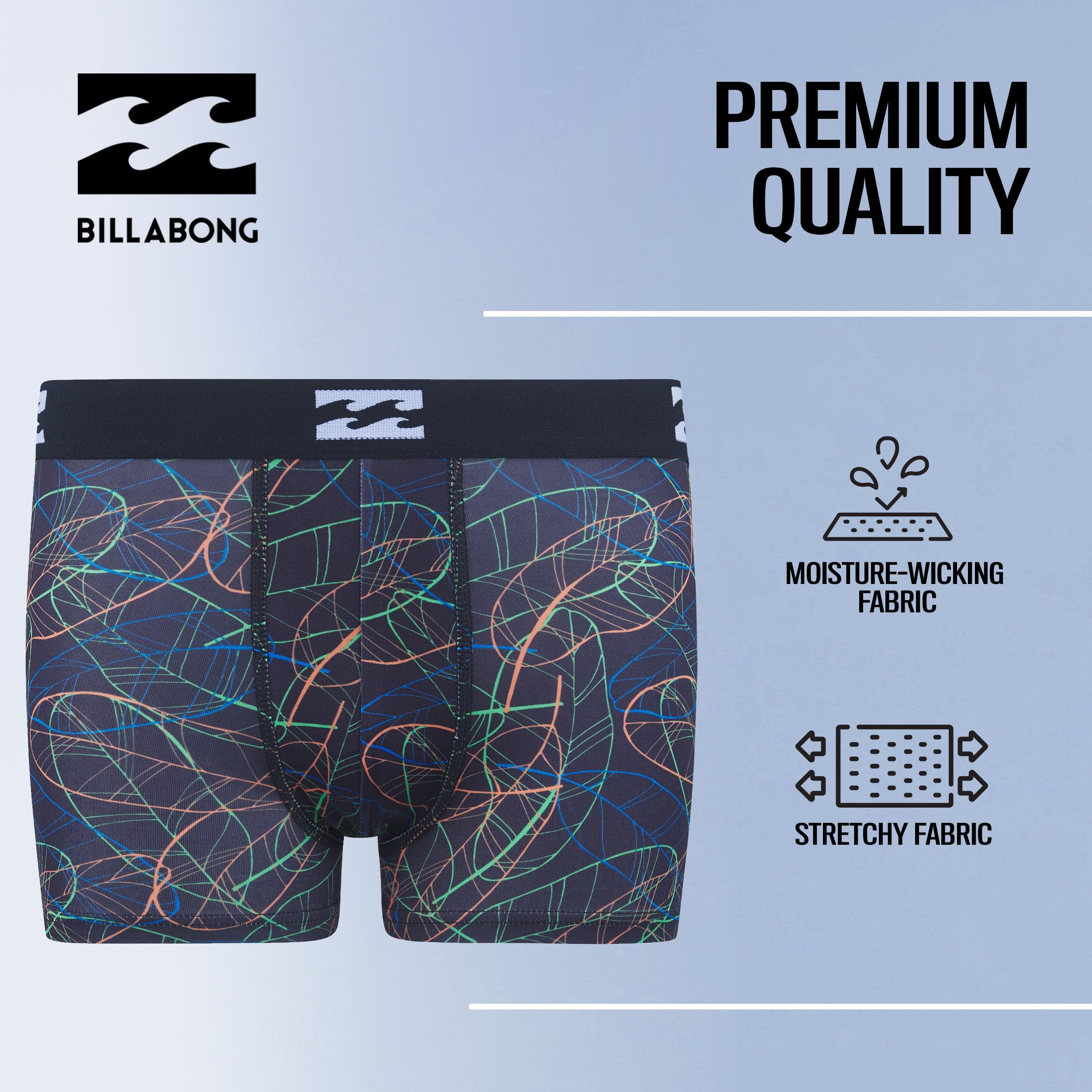 Billabong Confezione da 4 boxer per ragazzi dai 6 ai 18 anni, resistenti, elasticizzati, traspiranti, traspiranti