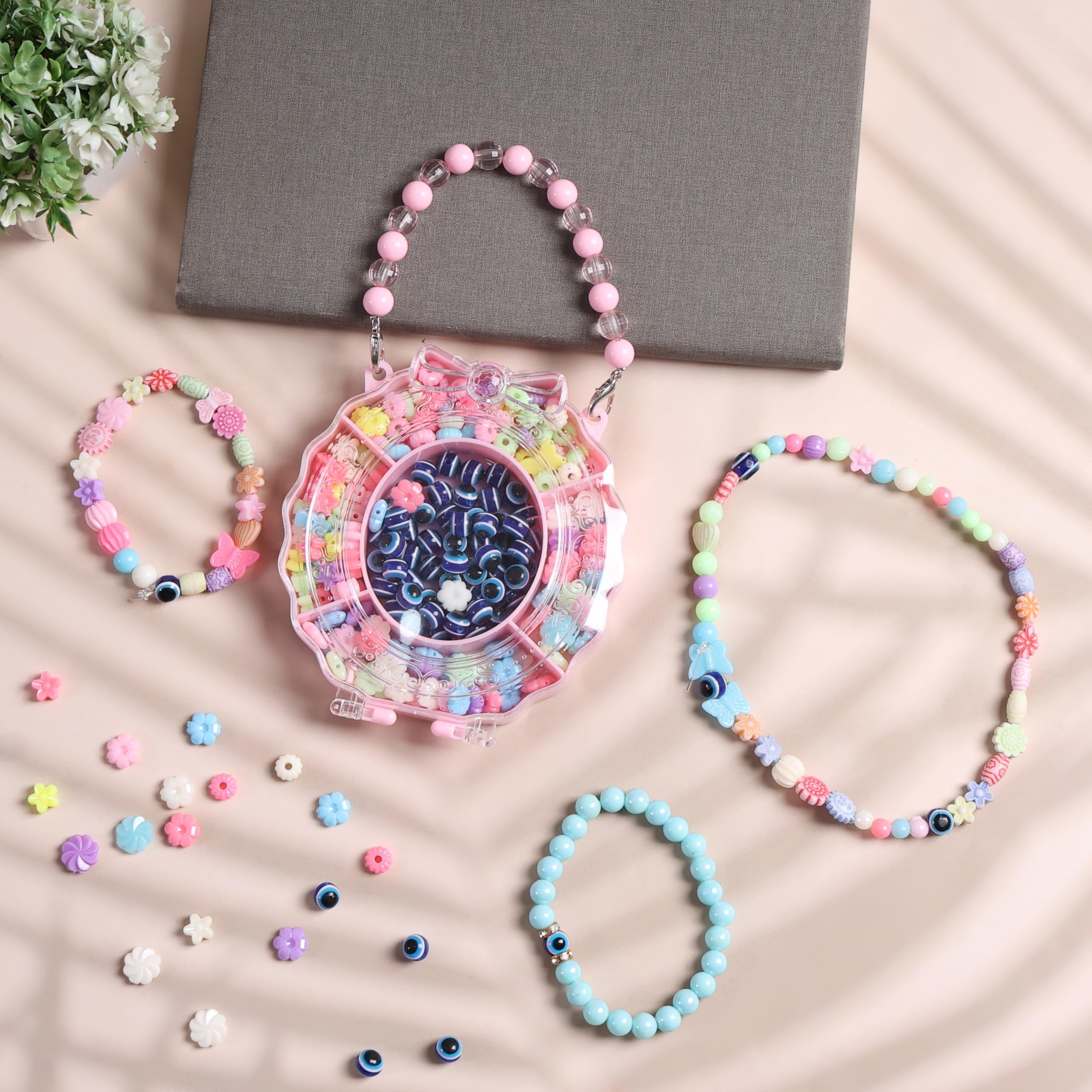 ambitieux Miiror -Shaped Bracelet Making Beading Kit for Kids – 250+ Colorful Beads, 10M Elastic Thread, DIY Jewelry Craft Set Birthday for 4, 5, 6 Years Old Little Girls (Multicolor Beads)