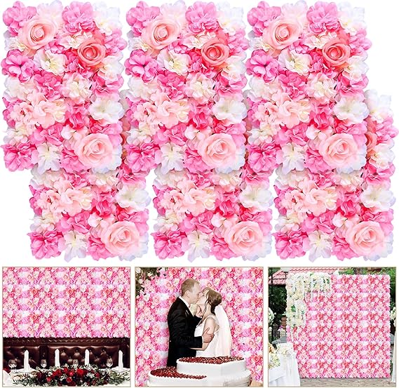 Tigeen 24 Pcs Flower Wall Panels 15 x 15 Inch 3D Silk Rose