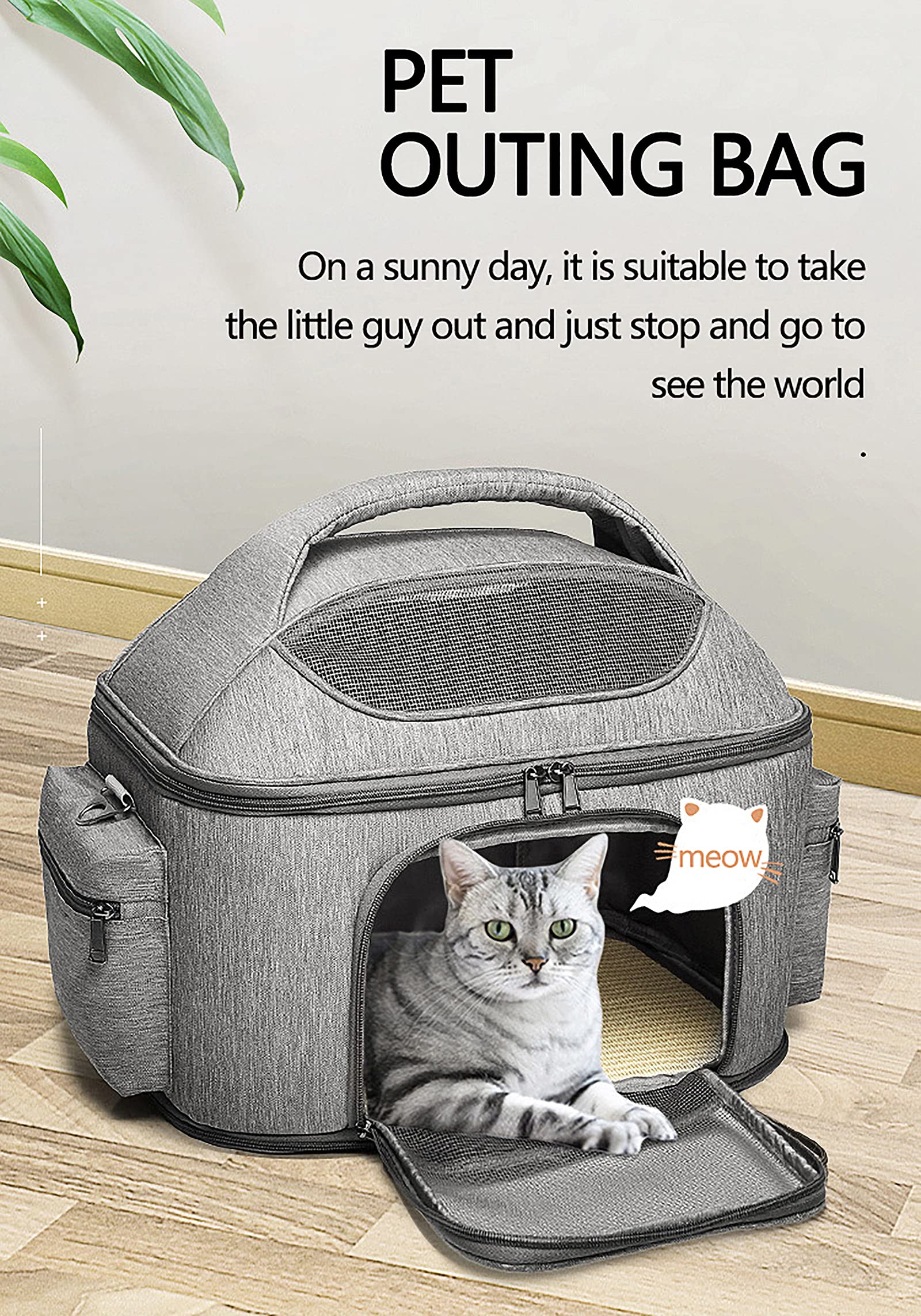 Haustier Tragetasche Katze Welpen Einkaufstasche Airline Zugelassen Pet Handträger für Katze und Hund Tragbare Reise Pet Bag（Grau）