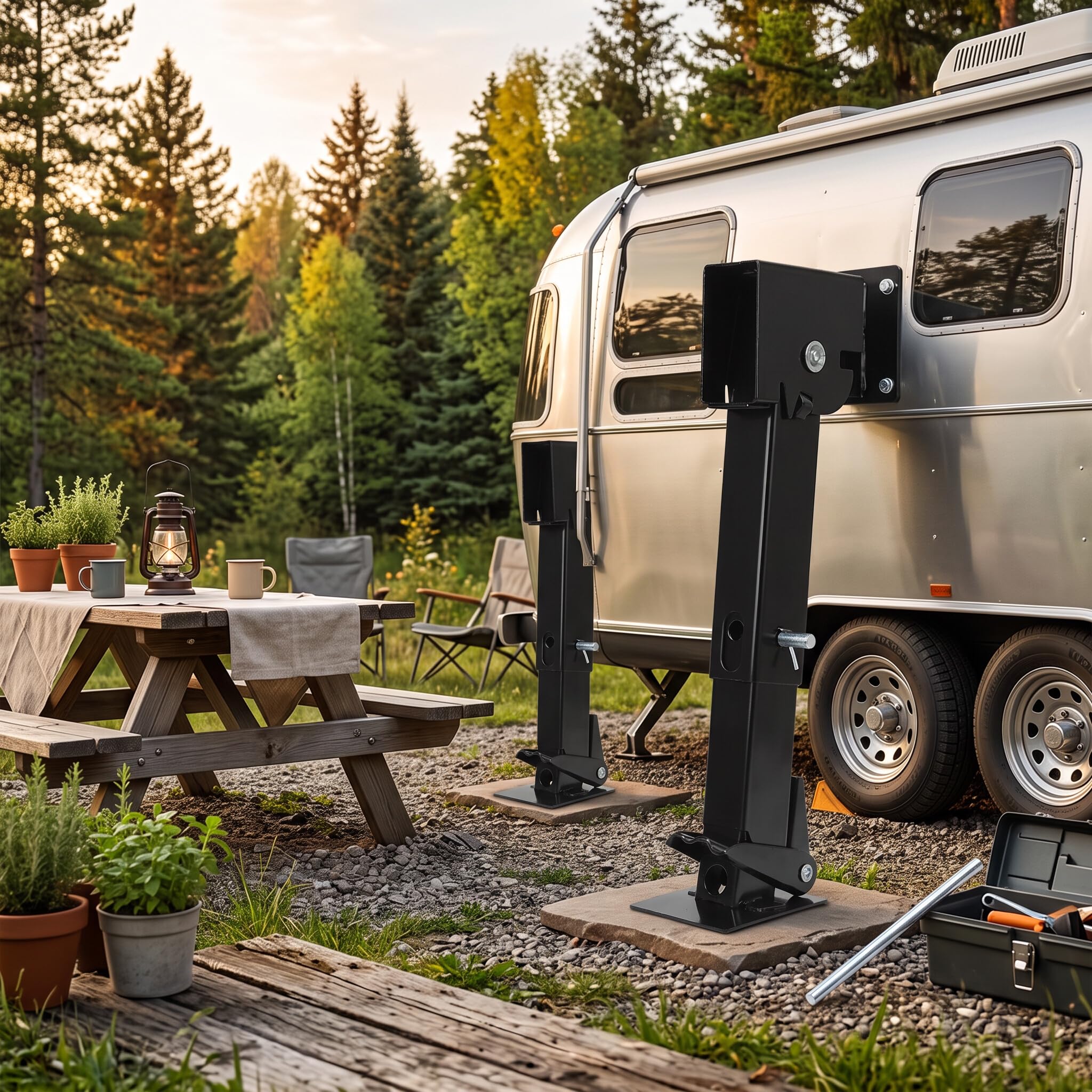 Cocoarm Estabilizador para Autocaravana, 2 Unidades, Soporte Telescópico Giratorio con Cremallera, Capacidad de 295 kg, Gato Hidráulico para Estabilización