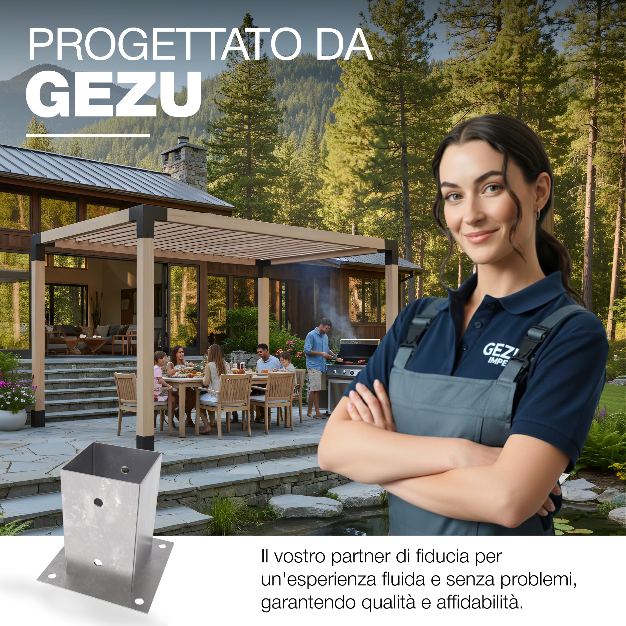 GeZu Impex Base per Palo in Legno 91 x 91 mm Zincata a Caldo Set di 12 Staffe per Supporto Recinzione Supporto per Deck Base per Palo da Pergola con Fissaggio a Bullone