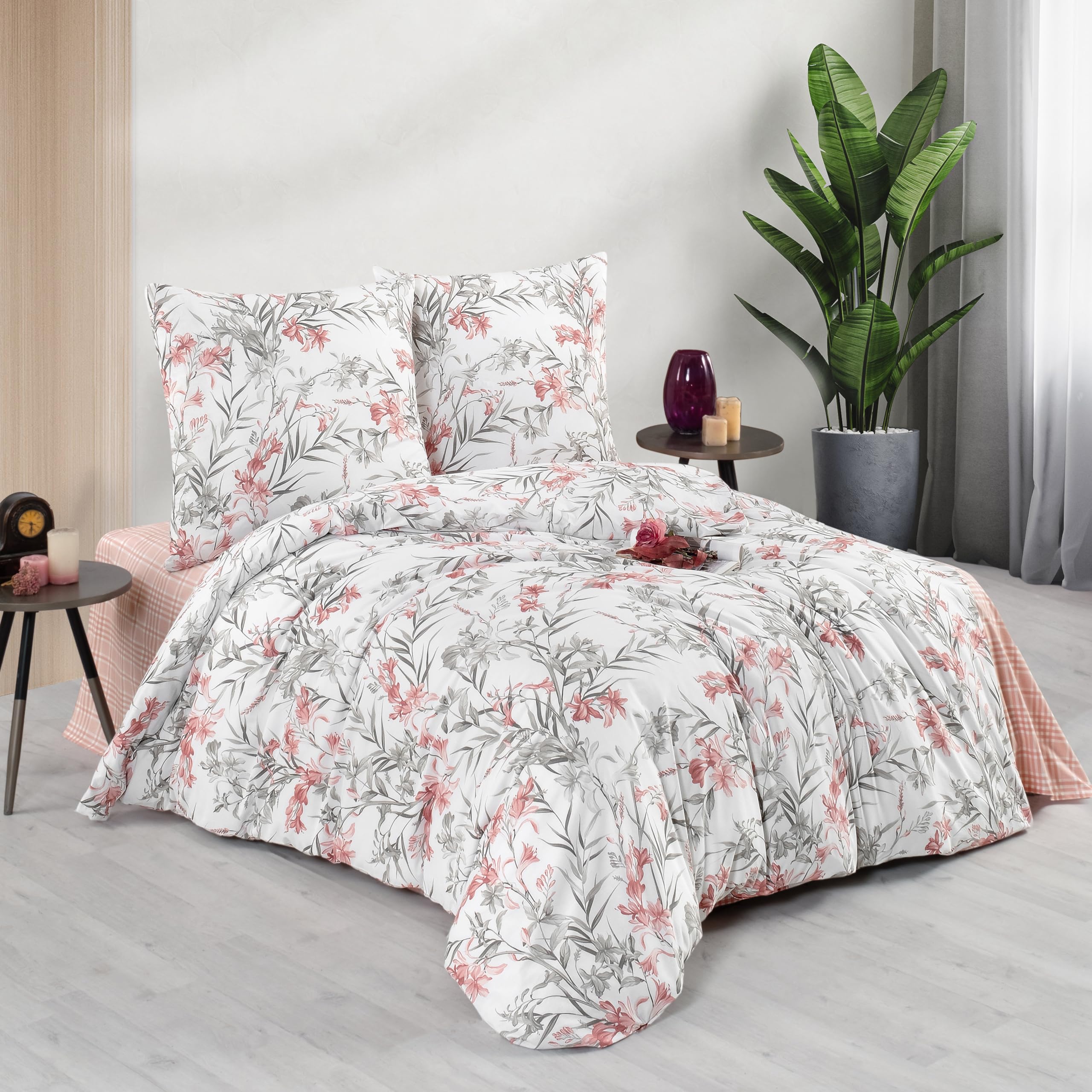 ZIRVEHOME Bettwäsche 155x220 cm. 4 teilig Set, Baumwolle bettbezug, Aprila