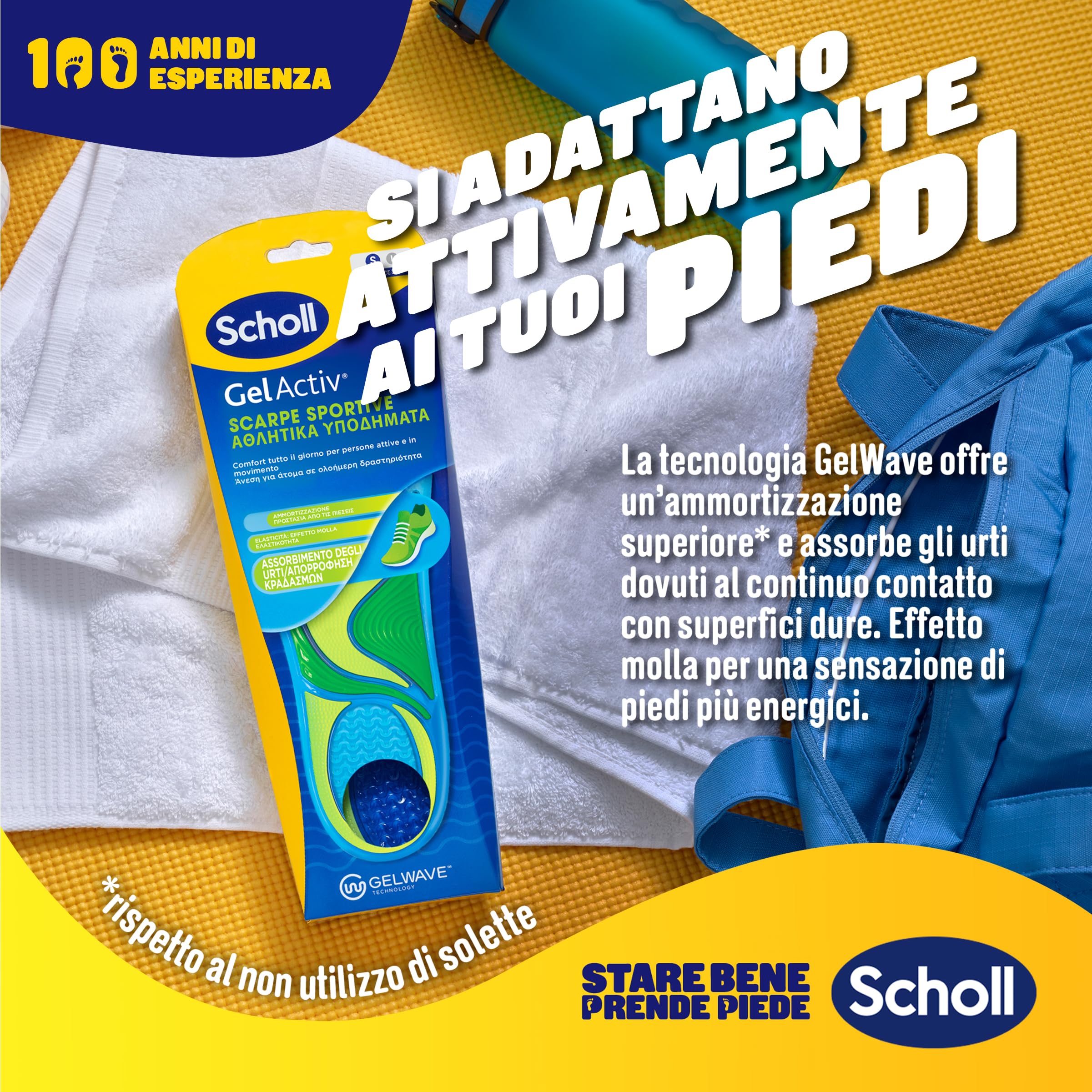 Scholl Solette GelActiv Scarpe Sportive, Solette con Tecnologia GelWave Ammortizzante, Comfort Tutto il Giorno per Persone Attive e in Movimento, Taglia 35.5-40.5