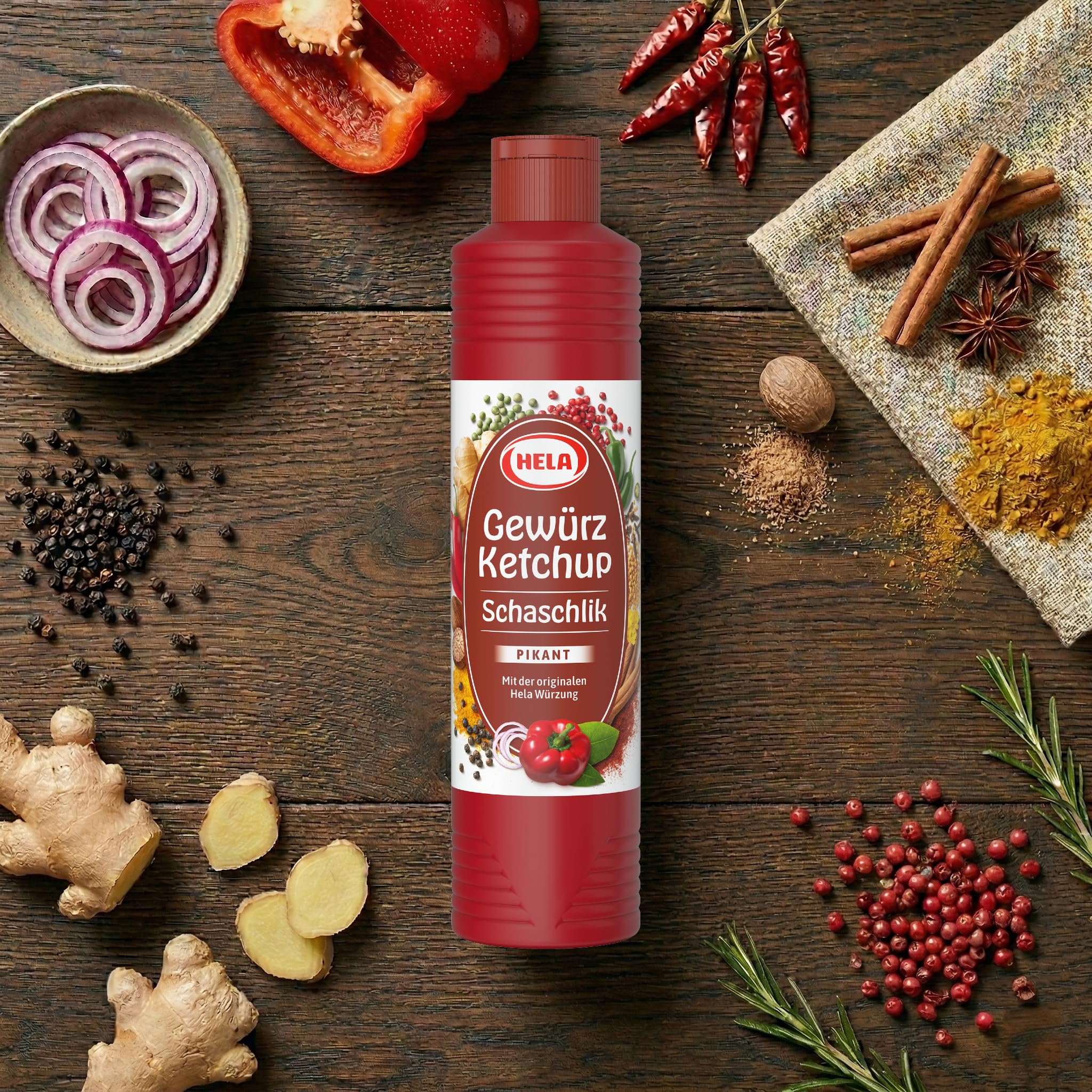 Hela Gewürz Ketchup Schaschlik 6er Pack (6 x 800ml) - Pikante Schaschliksauce in der handlichen Dosierflasche - Vegan, Glutenfrei & Laktosefrei - Ideal für Grillfest & Picknick Vorrat