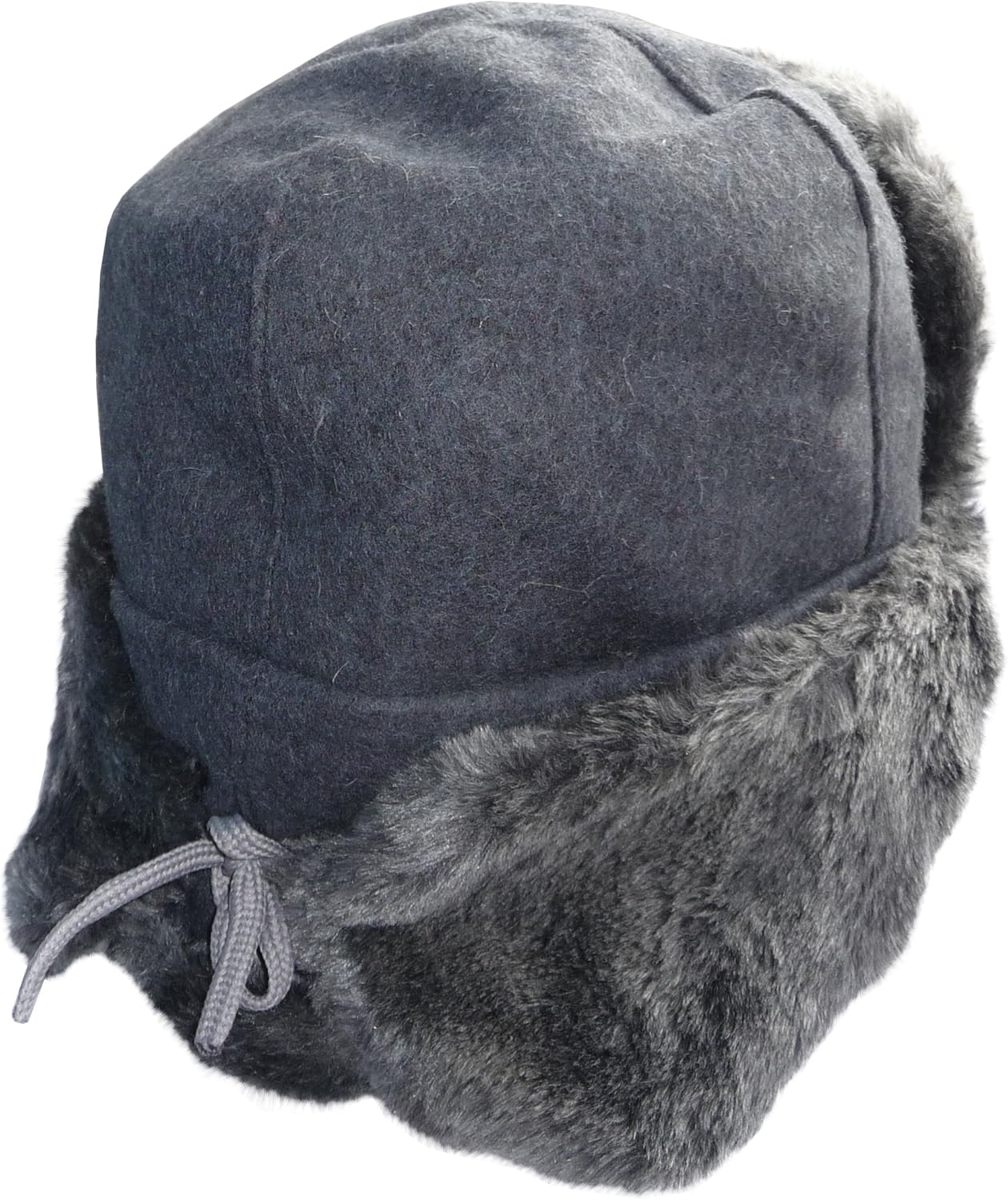 Faux Fur Ushanka Russian Winter Hat. Gray, with Soviet Soldier Insignia