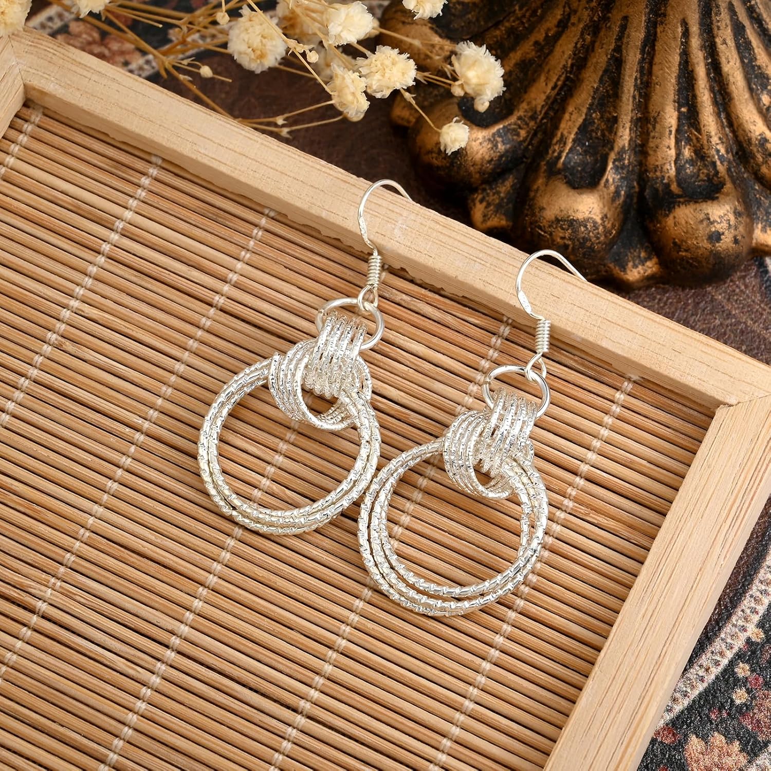 925 Sterling Silver Knot Round Circle Drop Earrings Dangle Statement Prom Earrings for Women - Image 4