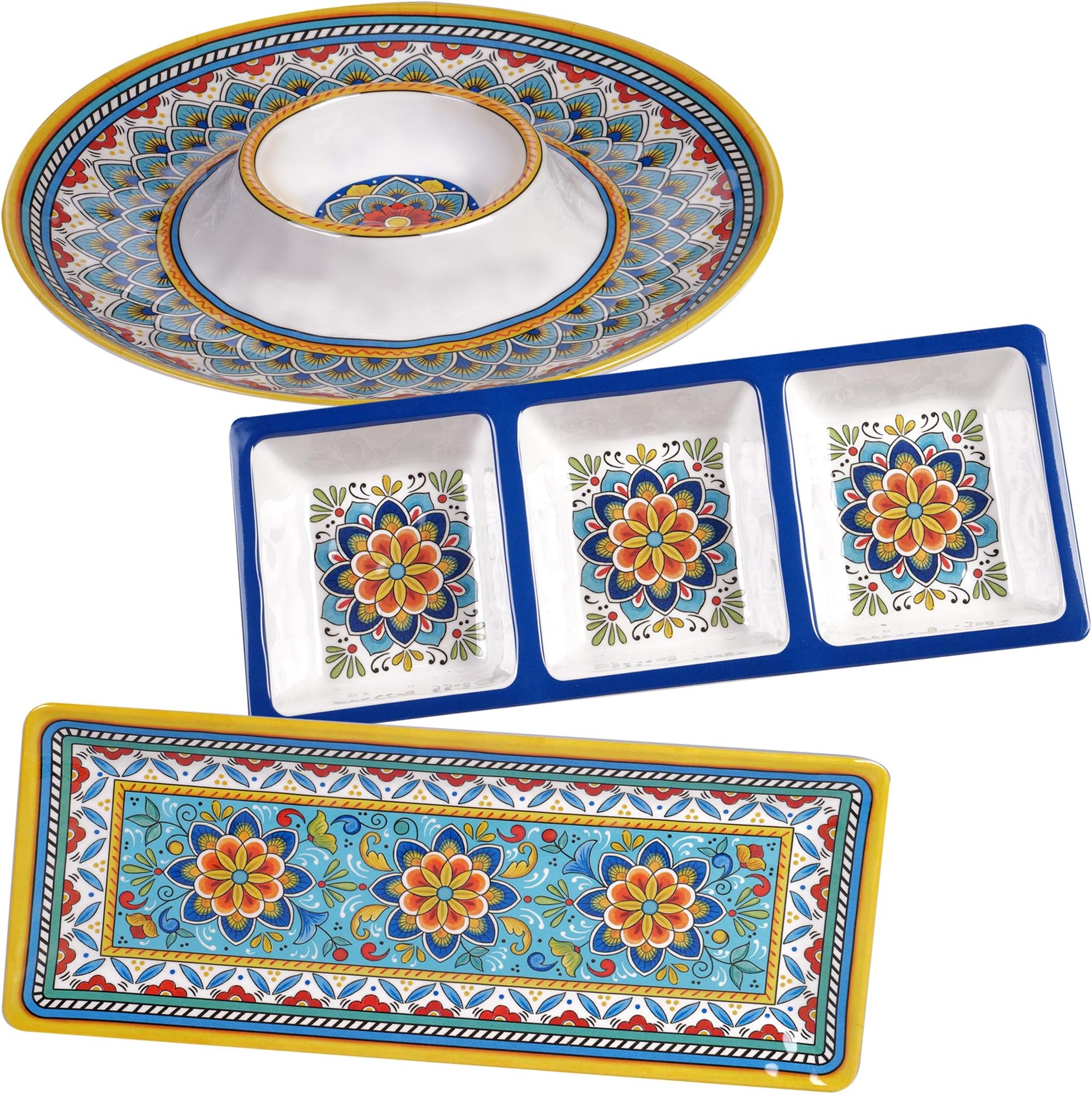 Certified International Portofino Melamine Hostess Set, Multi Colored, Large