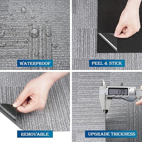 Miniatura 5 de FunStick Paquete de 15 azulejos de vinilo para despegar y pegar, impermeables, de 12 x 12 pulgadas, color gris, para cocina, dormitorio, suelo