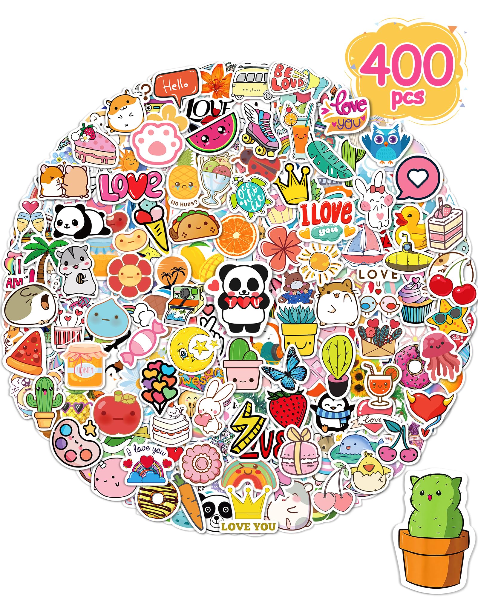Sticker for Water Bottles, 400 Pcs/Pack Cute Vinyl Waterproof Vsco Laptop Stickers for School Students Gifts Classroom Teachers Prizes Stickers for Kids Teens Girls