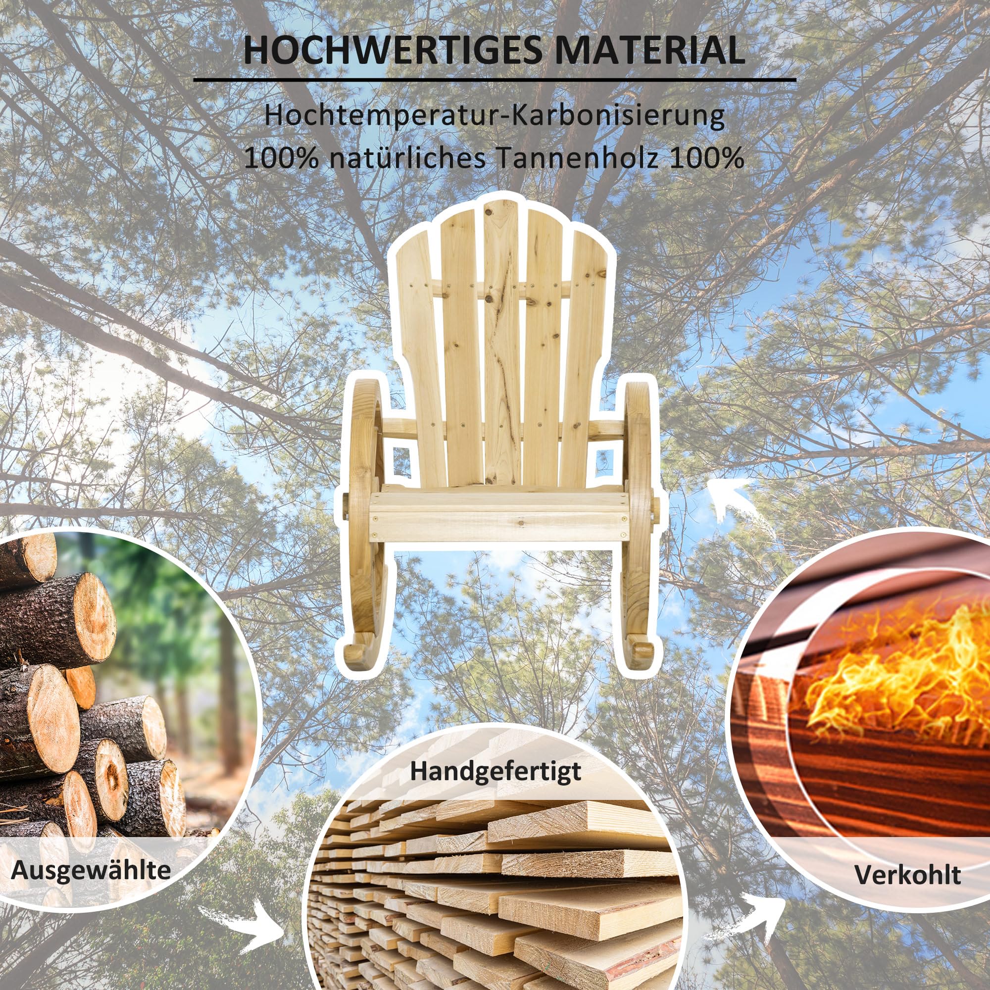 Outsunny Schaukelstuhl, Schwingsessel, Gartenstuhl mit Rollen-Design, Rustikaler Relaxstuhl, Naturholz, Massivholz, 68 x 88 x 92 cm