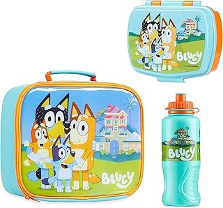 Sponsored Ad β Bluey Lunch Box 3 Piece Set with Insulated Lunch Bag Snack Box BPA Free 430ml Water Bottle - for Preschool Nursery Travel or Day Trips - Kids Lunch Box Set