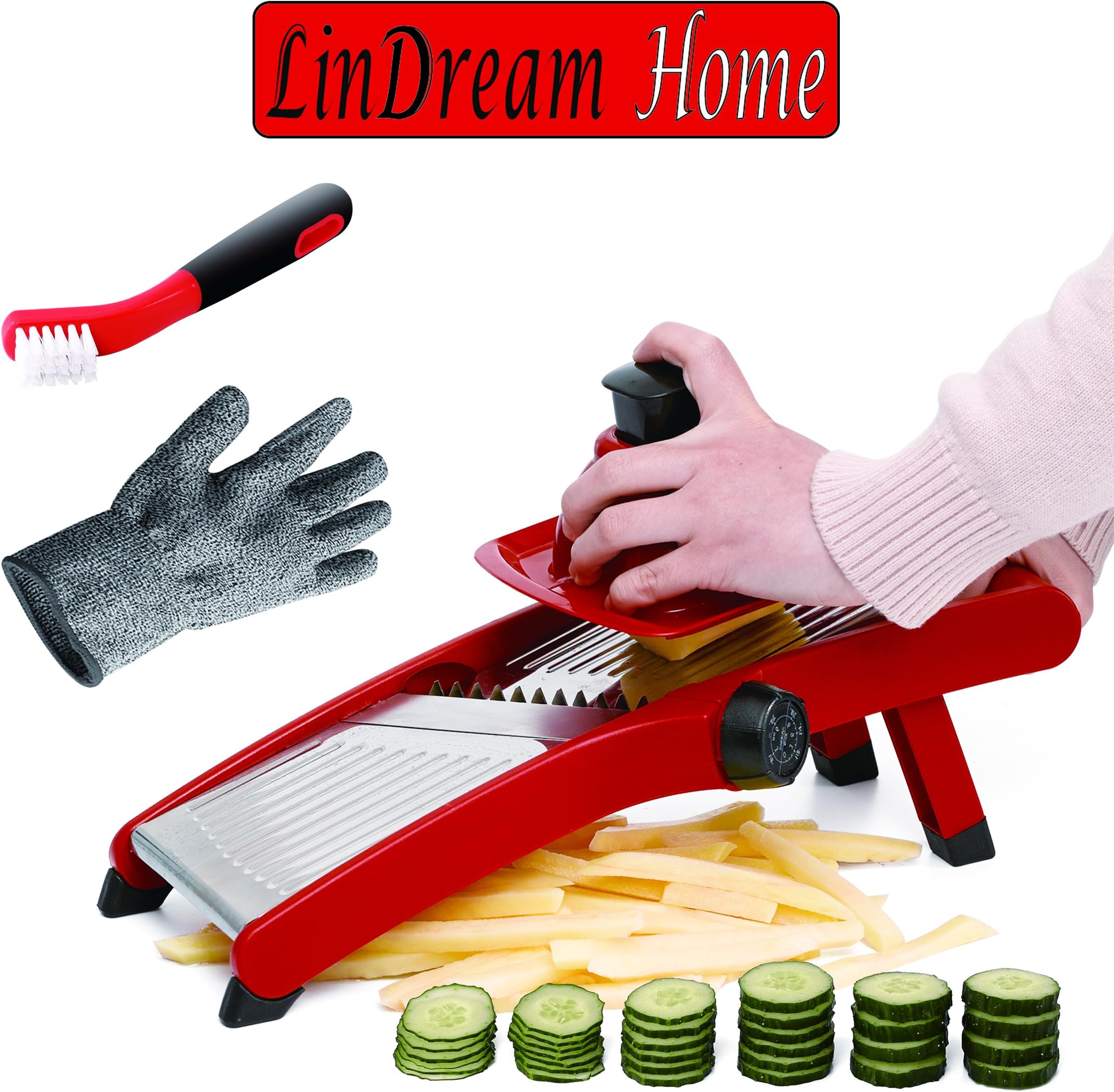 LinDream Home Adjustable Mandoline Slicer - Stainless Steel - Built-in Blades - Multifunctional Fruit Vegetable Cutter - Handheld Cheese Grater Food Shredder - Professional Kitchen Aid - Gift