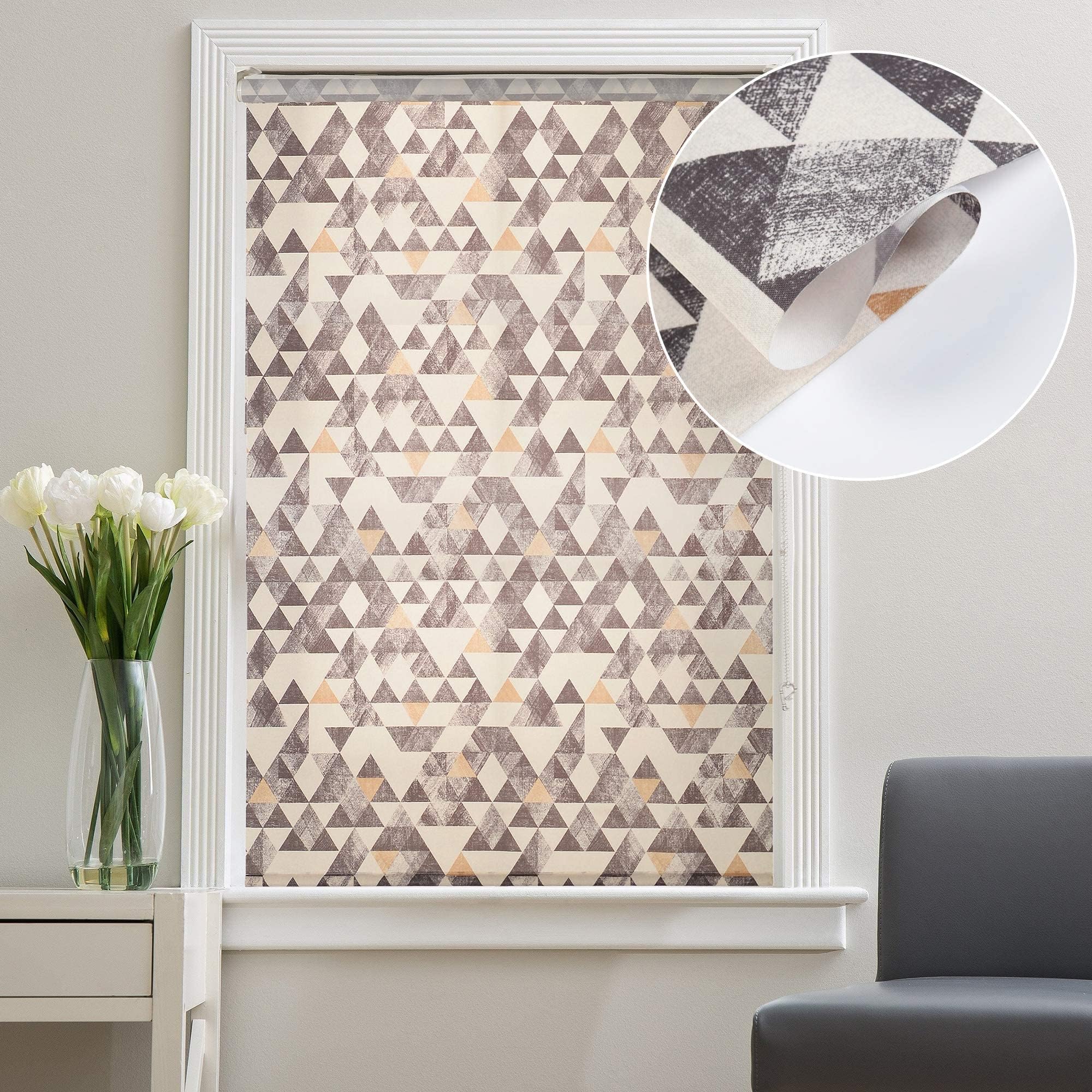 Deco Window Semi Blackout Printed Roller Blinds for Windows (51 Inches W X 84 Inches H, Grey) Light Filtering Roll-Up Shades Sun UV Protection for Home & Office