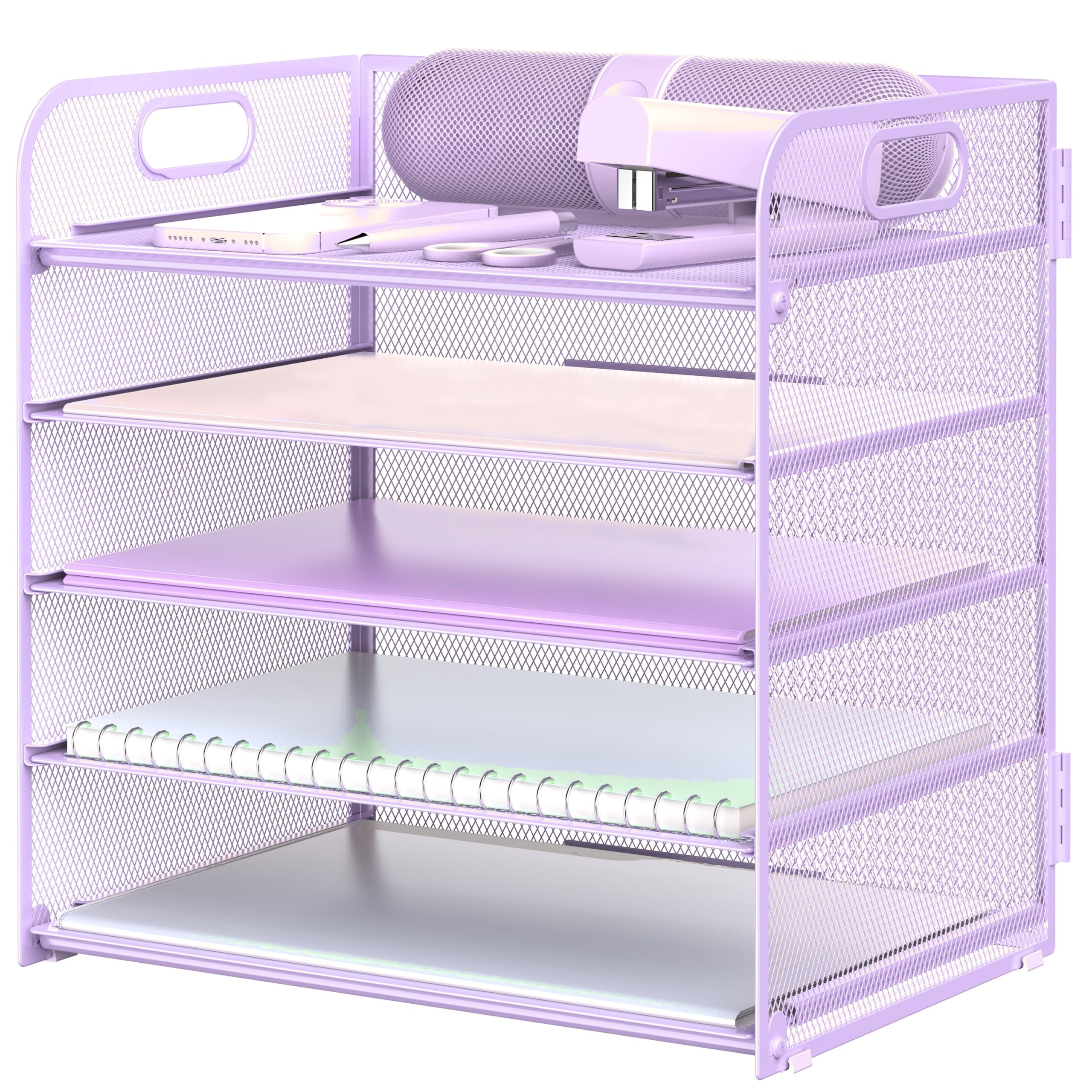 Vassoio per la posta organizzatore di carta a 5 livelli con maniglia, scaffale per documenti da ufficio in metallo, organizzatore per aula - viola