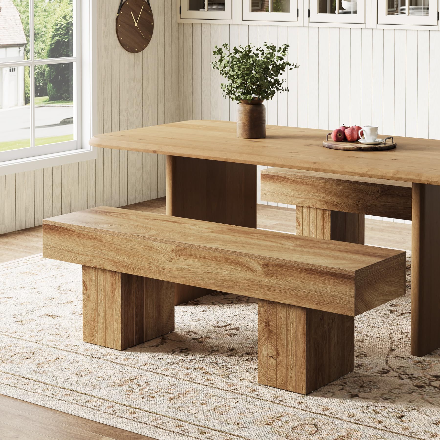 Tribesigns 140 cm Sitzbank Esszimmerbank, Bauernhaus Holz-Bank Küchenbank Lange Sitzbank für Wohnzimmer, Flur, Eingangsbereich, Schlafzimmer, Fußende des Bettes,Braun