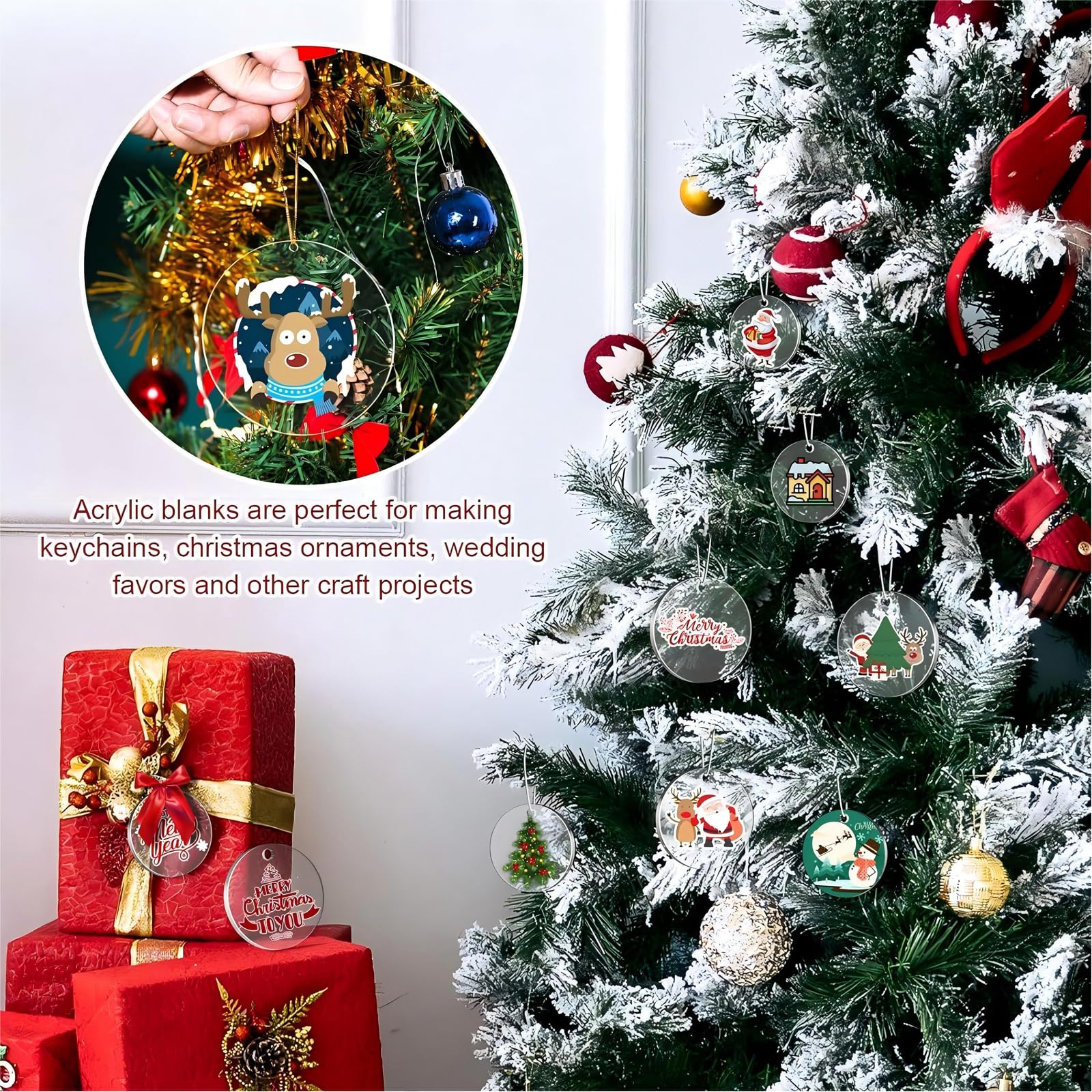 3.5 Inch Acrylic Ornaments Blanks, 30 Pack Clear Round Acrylic Ornament Blanks, Acrylic Circle Disc Ornament Blanks with Hole for Vinyl, Christmas Decor, Engraving, Painting, and DIY Crafting (3.5 Inch 30 Pack)