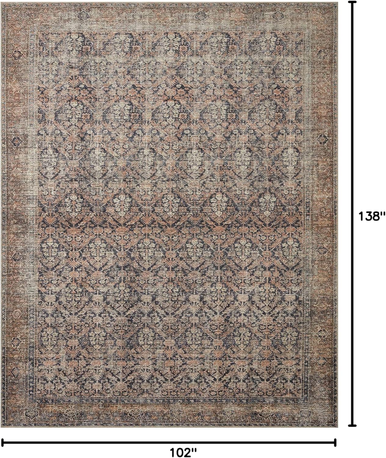 loloi amber lewis billie collection, ink & salmon 8'-6" x 11'-6" area rug – antique & distressed accent rugs for living room, bedroom, entryway & hallway, no shed high traffic area home decor rug ink / salmon 11'6" x 8'6" (rectangular)
