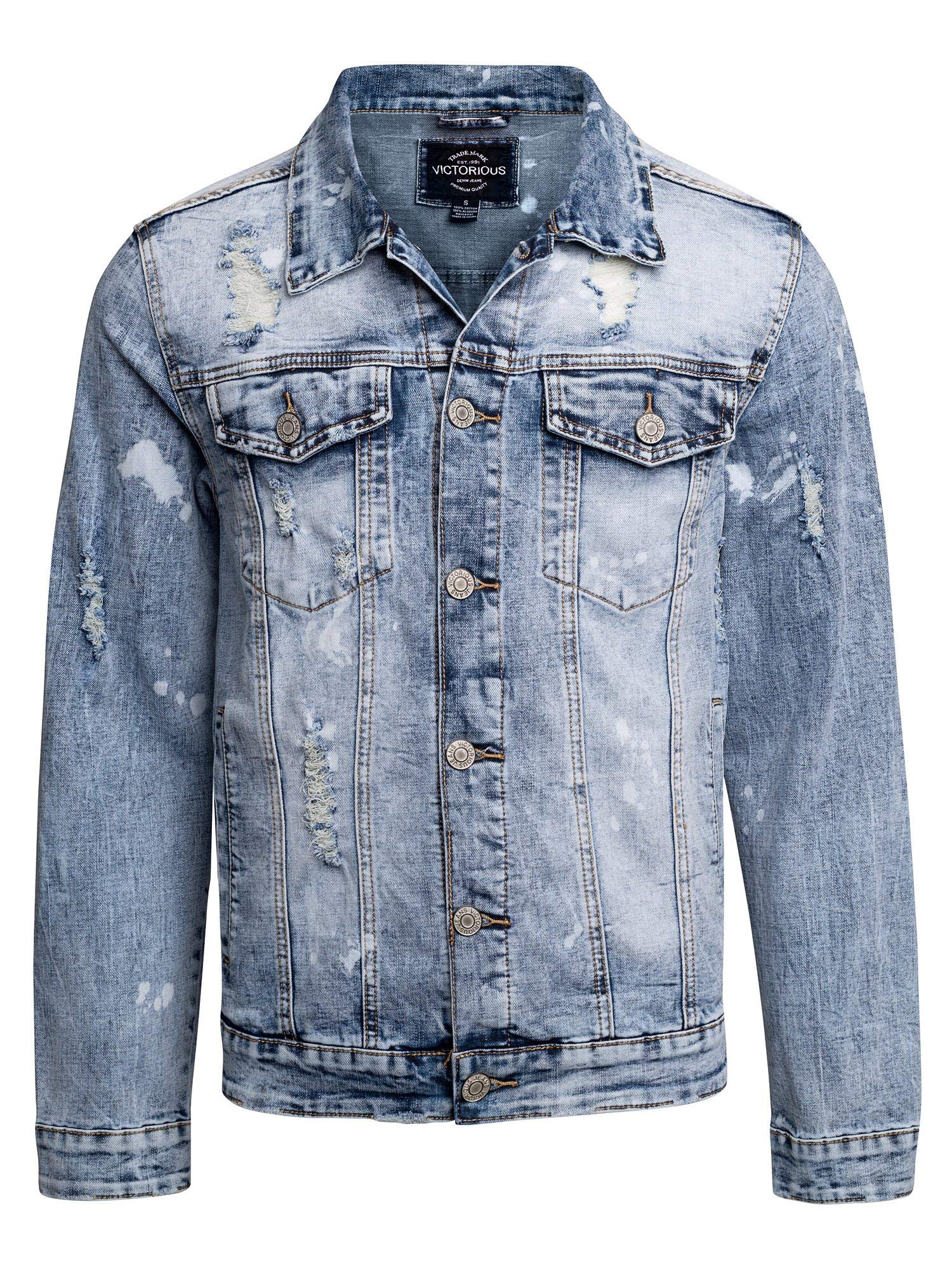 VICTORIOUS Men's Distressed Denim Jacket