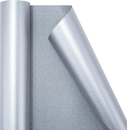 Flyhill Mini rollo de papel de regalo gris plateado, 17 pulgadas x 32.8 pies (46.8 pies cuadrados), color sólido con envoltura de regalo de brillo
