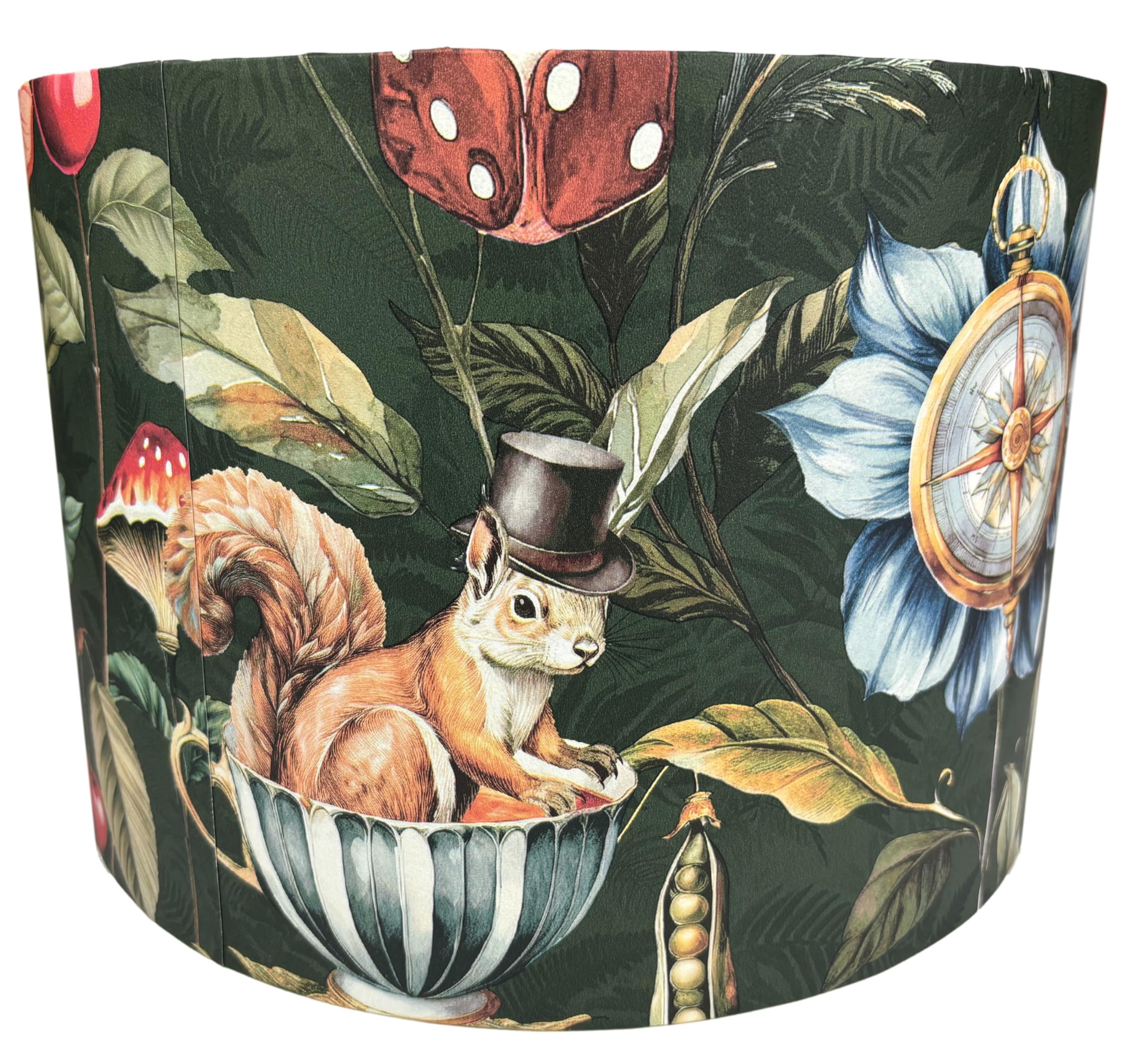 Woodland Animal Lampshade for Ceiling & Table Lamps – Quirky Squirrel & Frog Floral Print Light Shade, Green or Gold