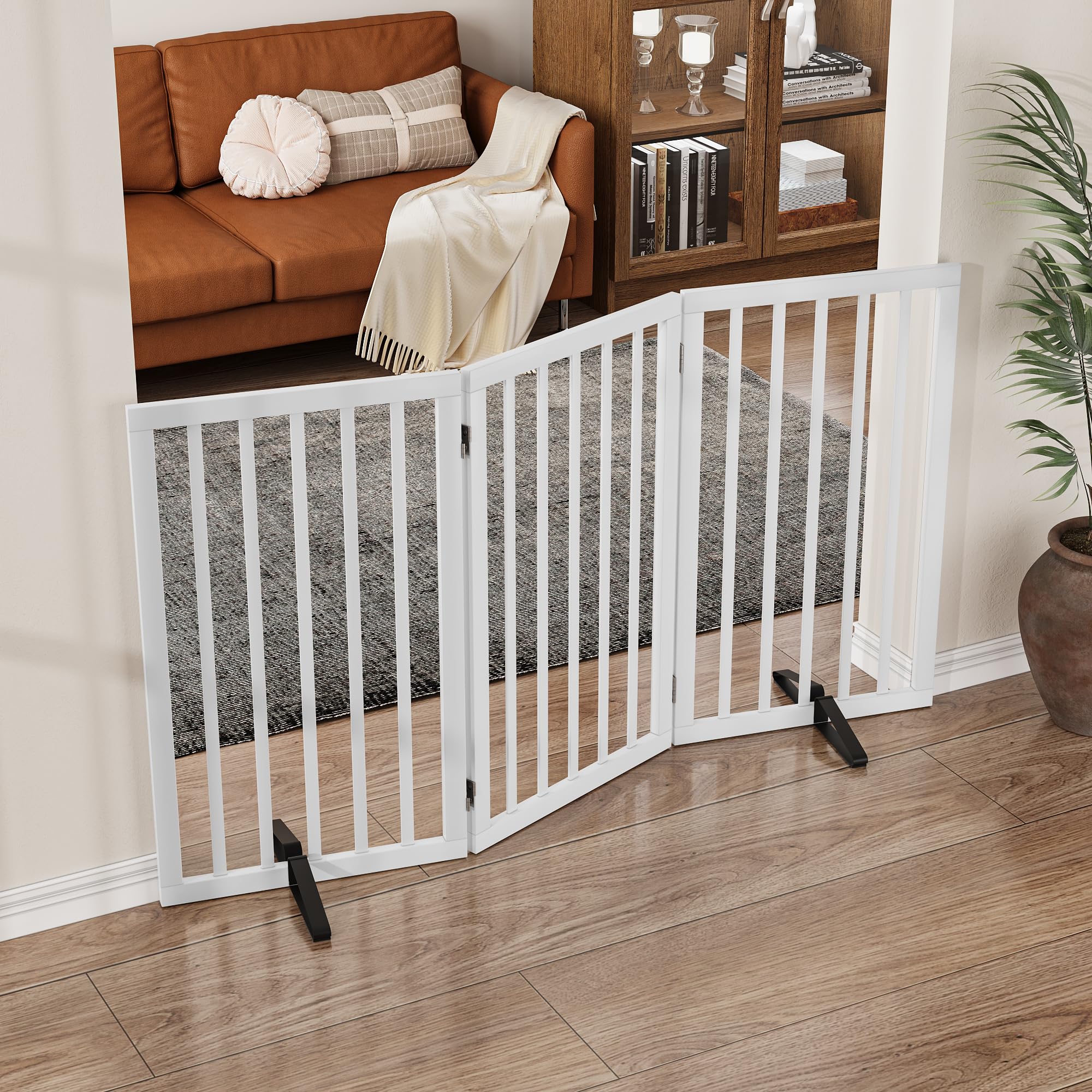 Barrière pour Chien intérieur, barrière d'escalier Hauteur 82 cm, autoportante, Pliable, Adaptable aux intérieurs, escaliers, Portes et couloirs (Blanches, 3 Panneaux)