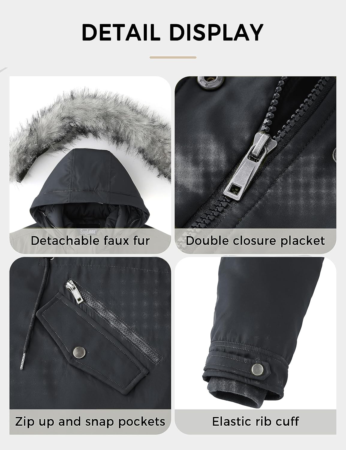 Soularge Women's Plus Size Winter Insulated Parka Coat with Faux Fur Hood - Image 5