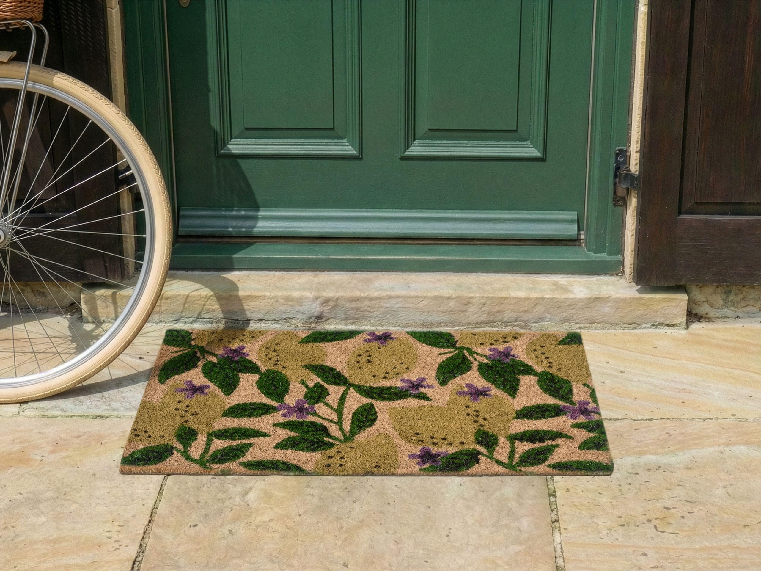 Beliani Paillasson Moderne en Fibre de Coco 45 x 75 cm Motif Citron Antidérapant en PVC Intérieur Extérieur Multicolore Tazlina