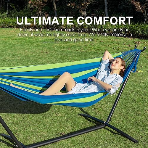 Miniatura 2 de PNAEUT - Hamaca doble con soporte de acero, para 2 personas, ahorra espacio, para jardín, patio, exterior, capacidad de 450 libras, con maleta de