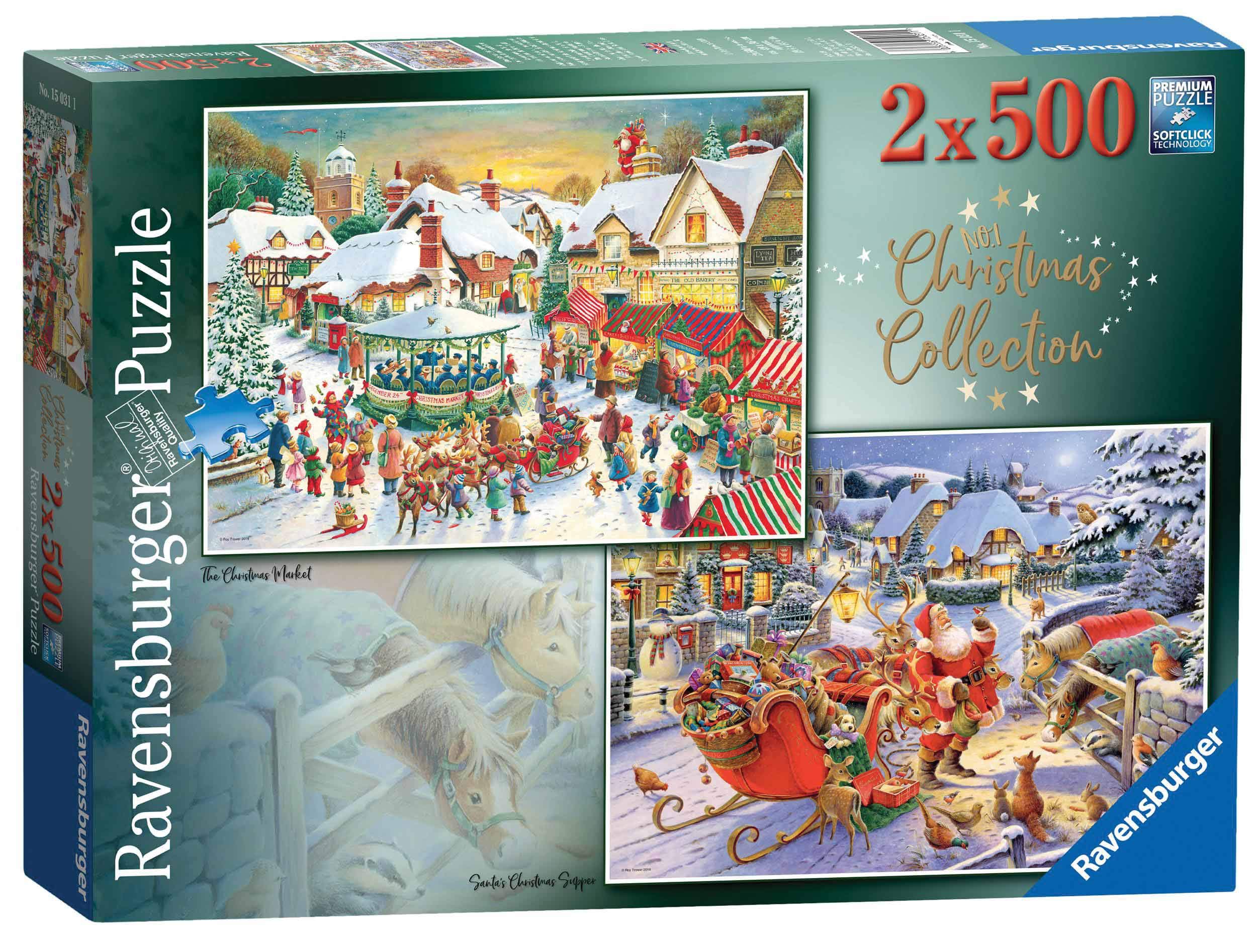 Ravensburger Collection N°1 Market & Santa's Christmas Supper 2 x 500 pièces Puzzles pour Adultes et Enfants à partir de 10 Ans