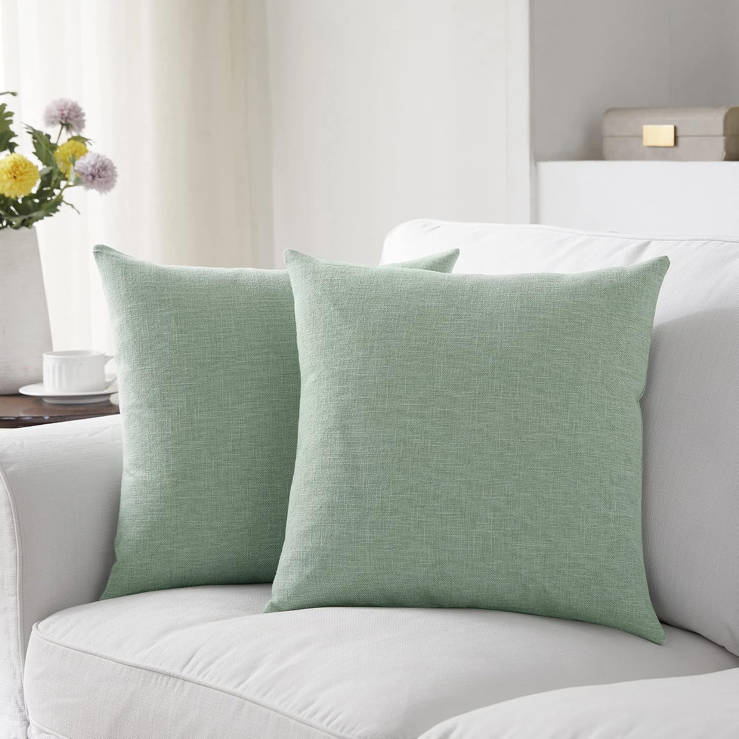 Meekio Set of 2 Sage Green Pillow Covers 20 x 20 Inch