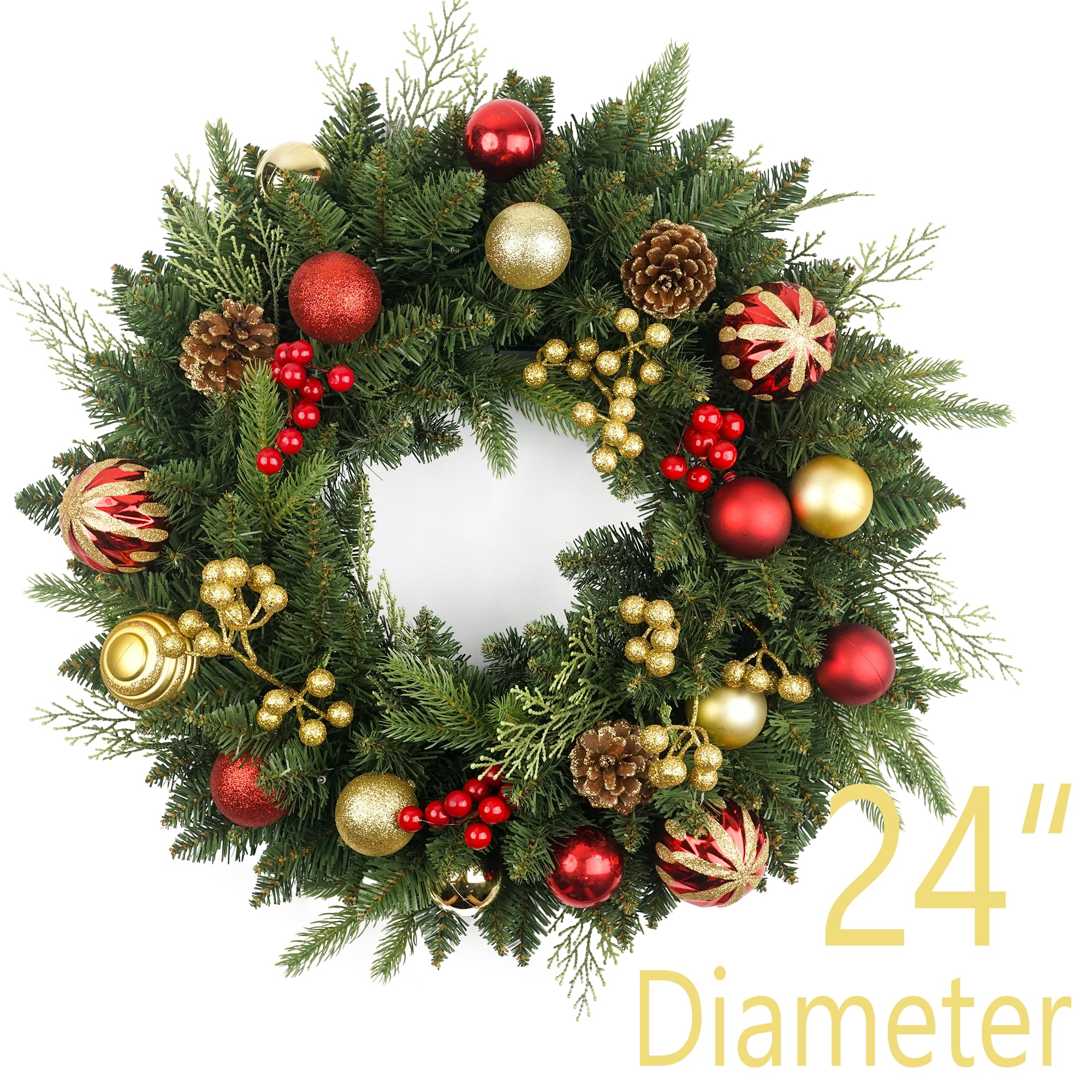 Couronne De Noël Pré-éclairée De 61 Cm Avec 50 Pommes De Pin Lumineuses