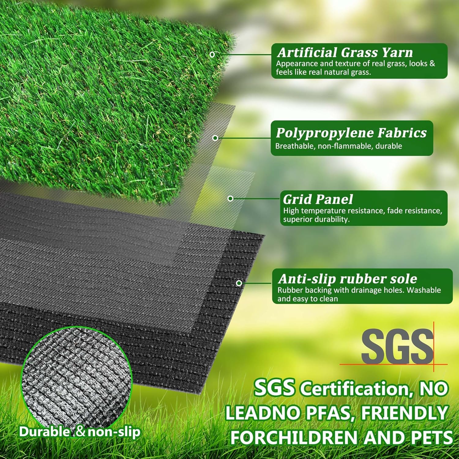 Majnesvon Realistic Artificial Grass Rug 3FT x 5FT, 1.38" Thick Synthetic Turf Carpet for Indoor Outdoor, Pet Safe Fake Lawn for Patio Balcony Garden Deck Dogs (5ft * 8ft)