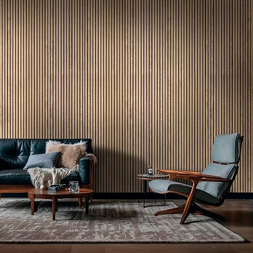 MSI Paquete de 4 paneles de pared de listones de madera acústica para decoración de interiores, paneles de madera estriada 3D que absorben el sonido