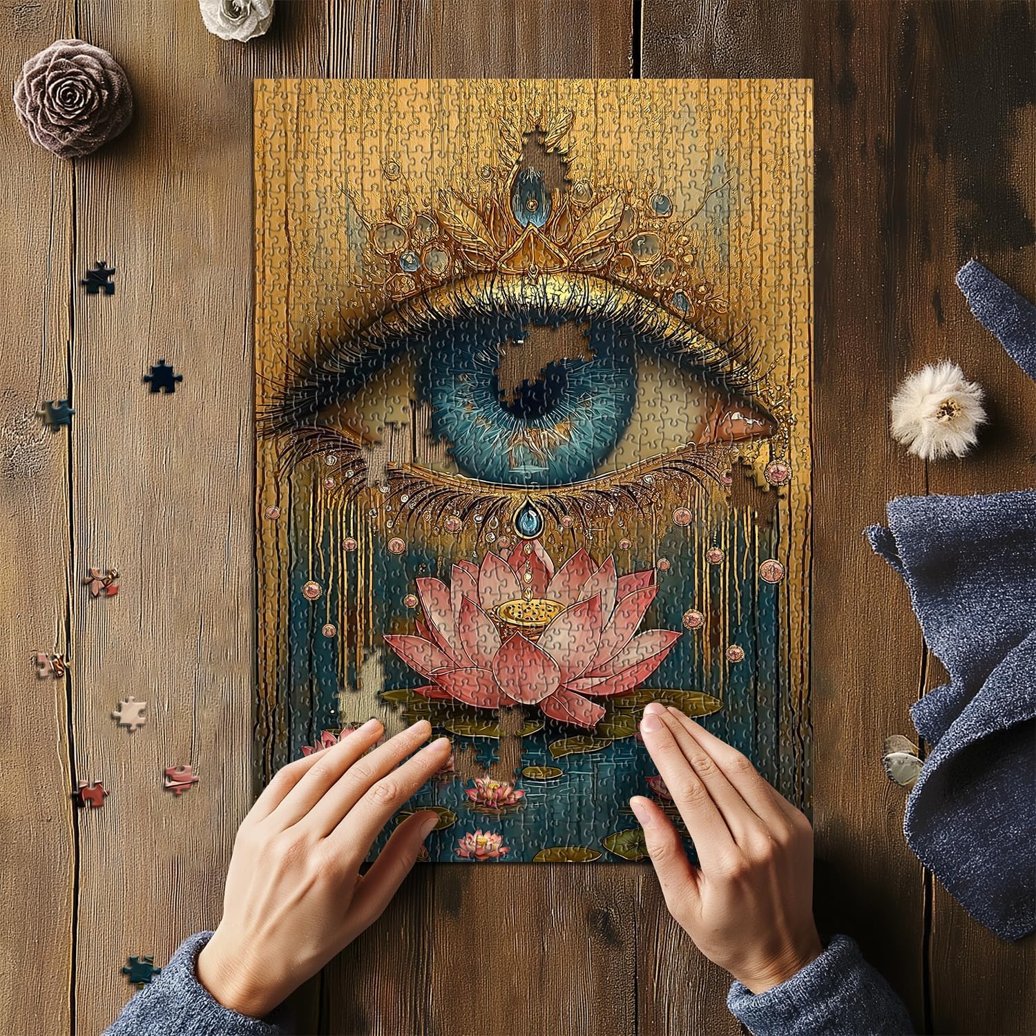 Lotus Eye Puzzles for Adults 1000 Pieces, Flower Eyes Art Themed, Vintage Beautiful Impossible Challenging Jigsaw Puzzles