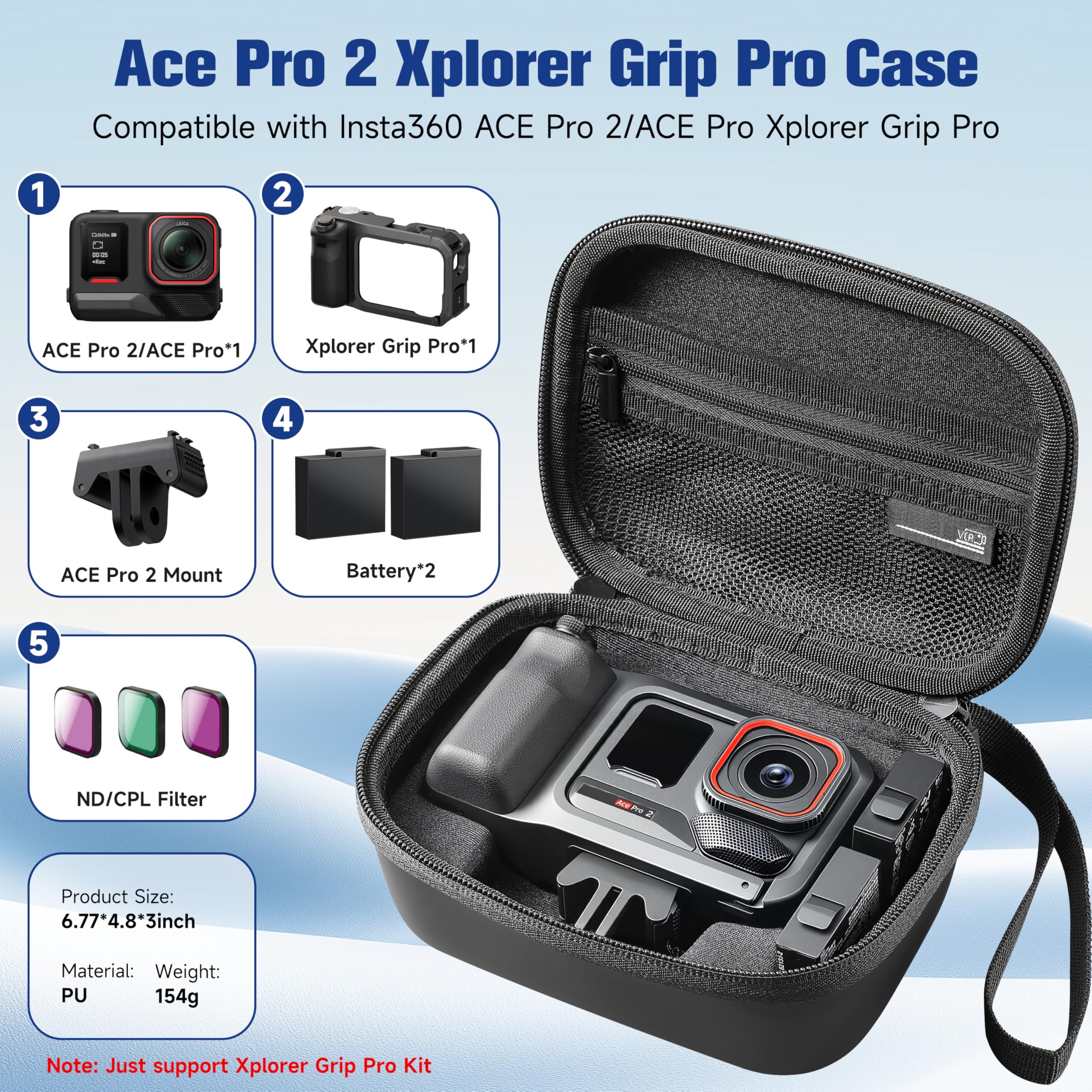 STARTRC VCR Pokrowiec na Insta360 Ace Pro 2 Xplore Grip Pro Bundle Case Przenośny Podróżny Hard Shell Pamięć 2 Baterie Akcesoria