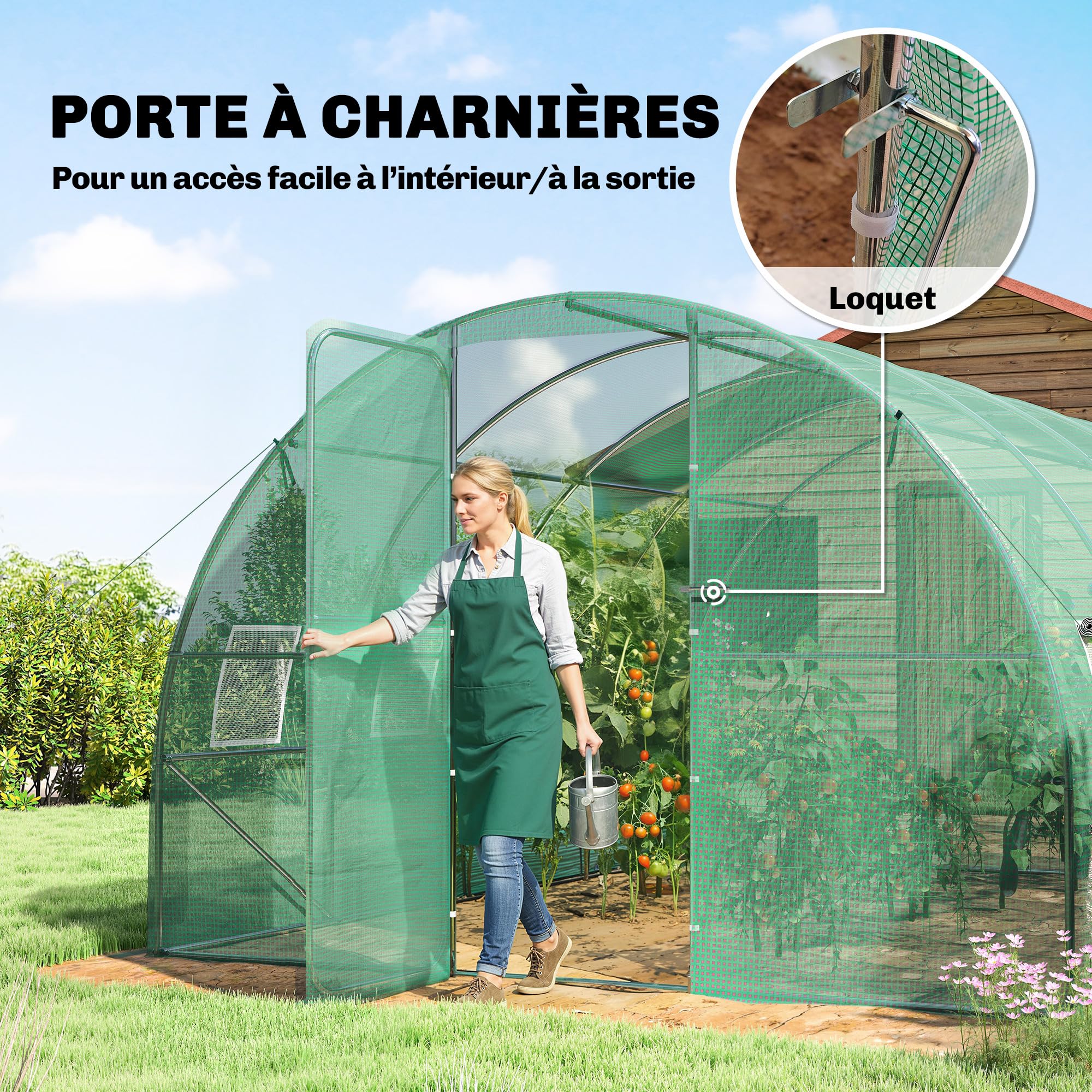 Outsunny Serre Tunnel de Jardin 12m² 295x400x200cm Cadre Acier galvanisé Porte 8 fenêtres bâche PE 140 g/m² Vert