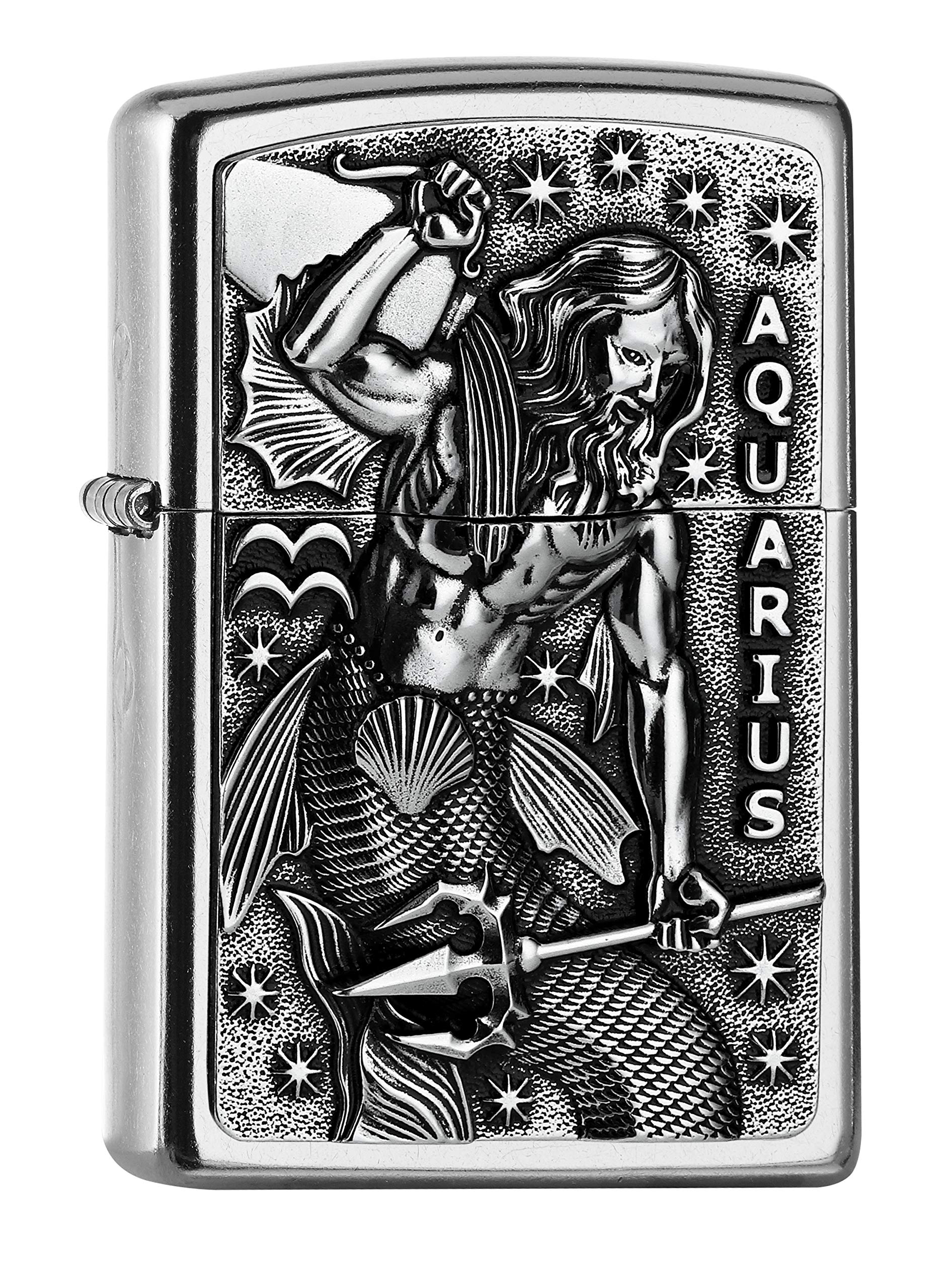 ZIPPO Aquarius Emblem Attached Street Chrome Windproof Lighter Refillable in Quality Gift Box