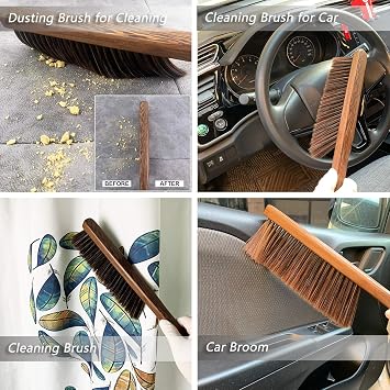Hand Broom Cleaning Brushes-Soft Bristles Dusting Brush for Cleaning Car/Bed/Couch/Draft/Garden/Furniture/Clothes,Wooden Handle