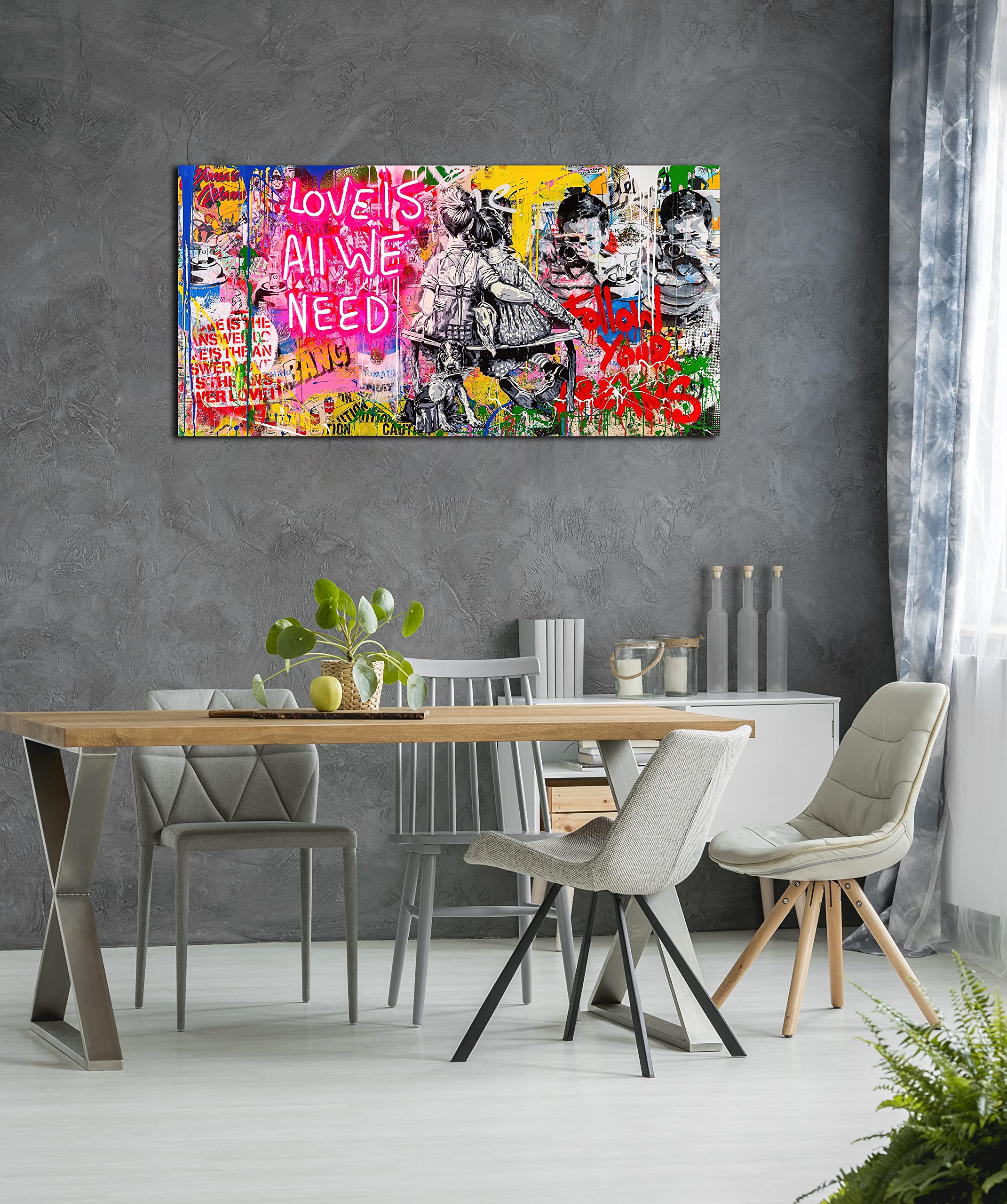 JKWALL77 Banksy Wall-Art - Graffiti Canvas Wall Art - Abstract Wall Decor For Living Room Large Size Ready To Hang Size 60" x 30"