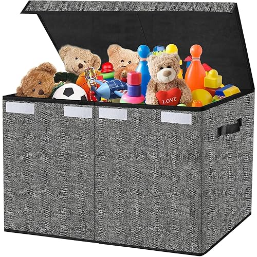 Large Toy Storage Box Organizer, Collapsible Kids Toys Boxes Chest Container Bins with Lids & Handles for Livingroom, Playroom, Closet24.5"x13"x16"(Black)