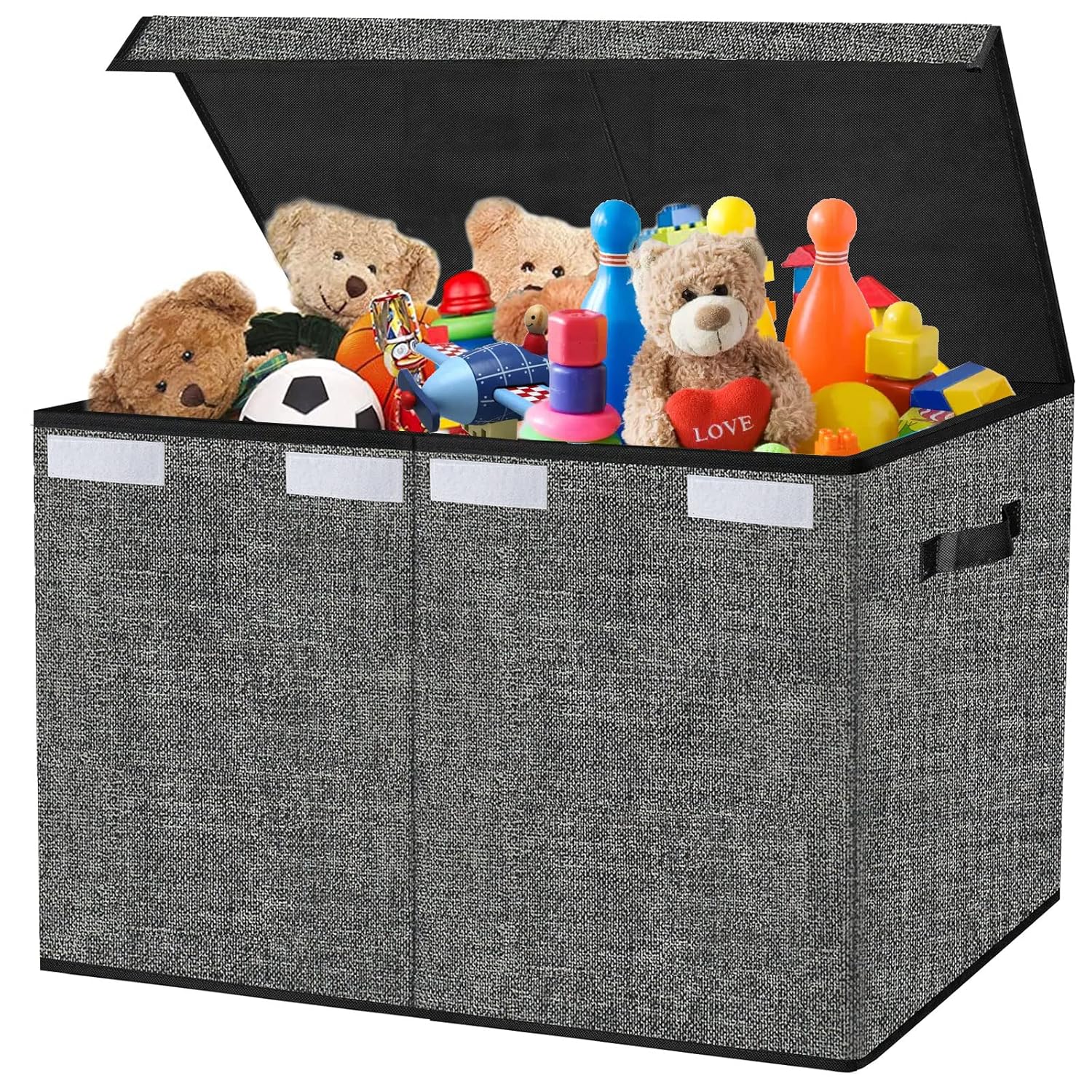 Pantryily Large Toy Storage Box Organizer, Collapsible Kids Toys Boxes Chest Container Bins with Lids & Handles for Livingroom, Playroom, Closet24.5″x13″x16″(Black)