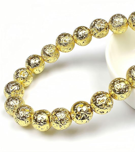 MJDCB 60 pezzi 6mm Pietra Lavica Oro Roccia Vulcanica Sciolto Perline in Pietra Semipreziose Naturale per Creazione Braccialetti Collane e Gioielli Pietre Dure Bigiotteria Fai Da Te Rotonde - 2