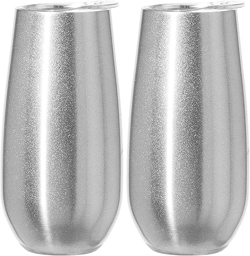 Oggi Thermo Flute 'Celebrate Collection' - Vaso aislado de acero inoxidable para flauta de champán, color plateado brillante, 6 onzas, con tapa disponible en Yaxa Costa Rica