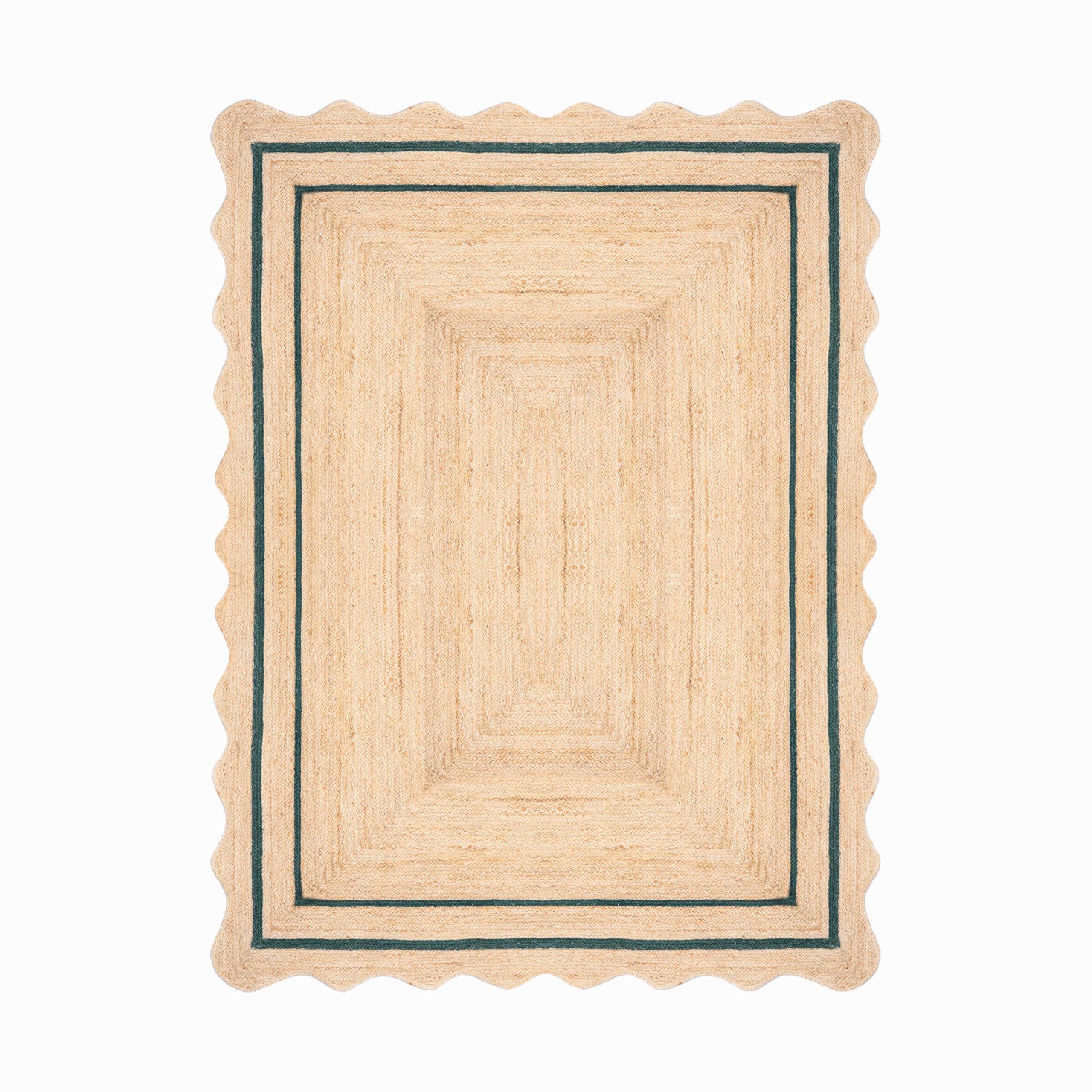 WEAVER'S LOOM Scalloped Jute Rug, Oversized Square Jute Rug, Handwoven Rustic Farmhouse Decor Accent for Large Rooms, Emerald Green [8'x8' Feet ]