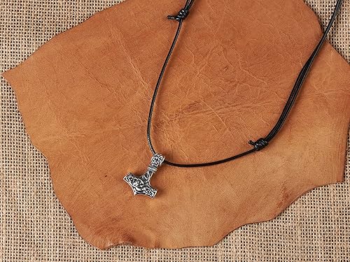 Miniatura 54 de Viking Thors Hammer Necklace Pendant - Vegvisir Aegishjalmur Helm of Awe Raven Huginn Muninn Pendant Necklace Amulet Talisman - Thor Necklace - Bear