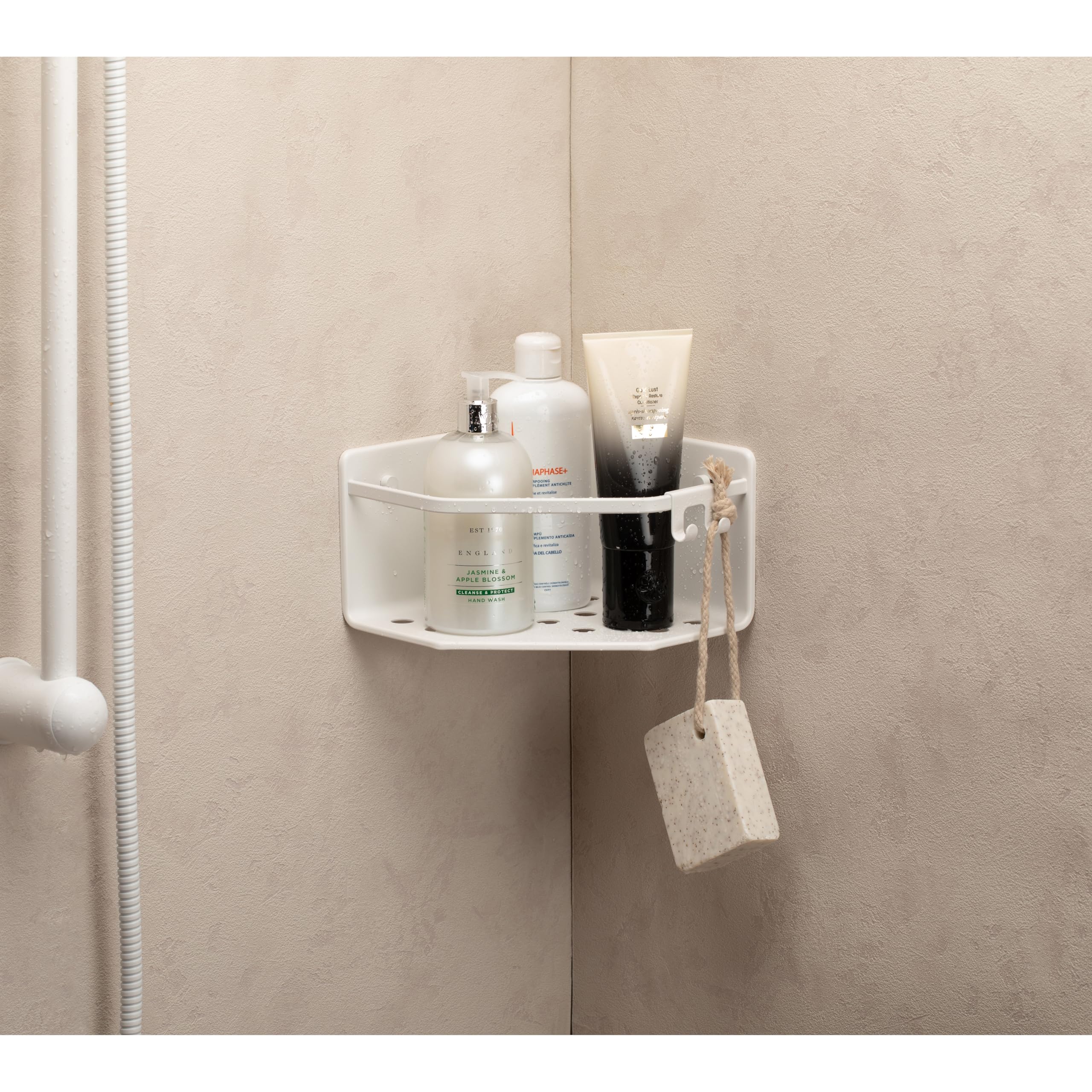 TATAY Shower Shelf No Drilling Corner Aluminium, Artic White, 20x20x12 cm - Image 2